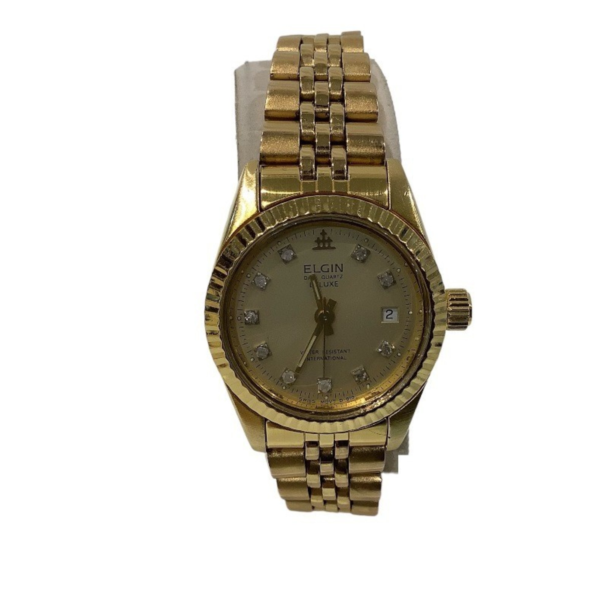 ELGIN Quartz Watch for Women FK285 Gold Color Bracelet 3 Hands Calendar KB-8607