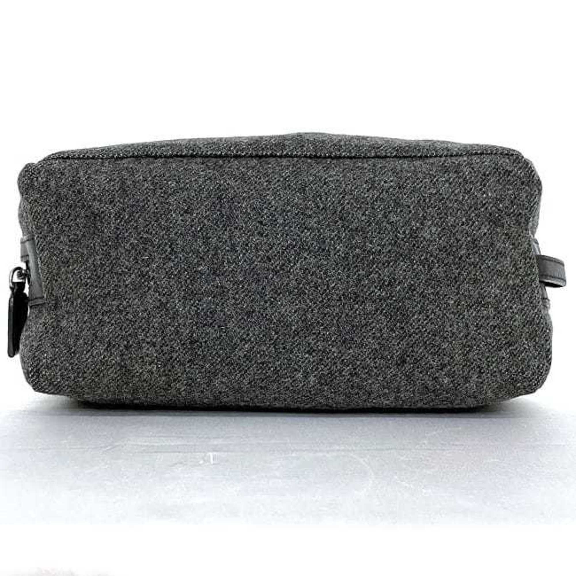 Prada Pouch Grey Tessuto ec-20627 Tweed Wool Nylon PRADA Triangle Plate Women's Men's