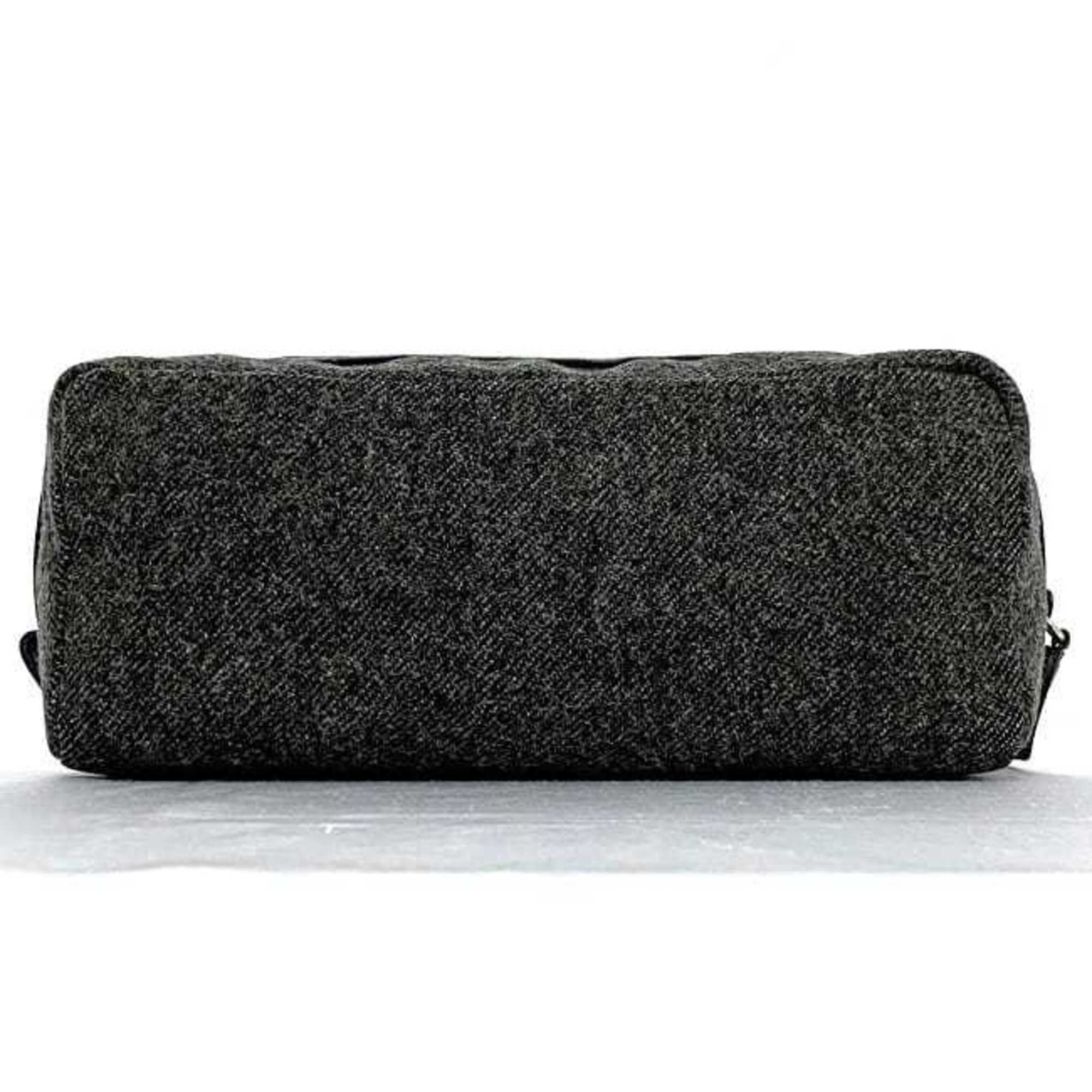 Prada Pouch Grey Tessuto ec-20627 Tweed Wool Nylon PRADA Triangle Plate Women's Men's