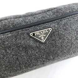 Prada Pouch Grey Tessuto ec-20627 Tweed Wool Nylon PRADA Triangle Plate Women's Men's