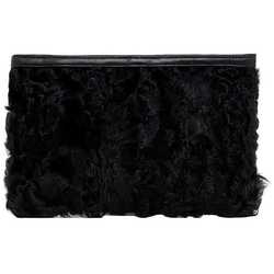 LOEWE Pouch Black ec-20624 Leather Fur Clutch Bag Women's Compact