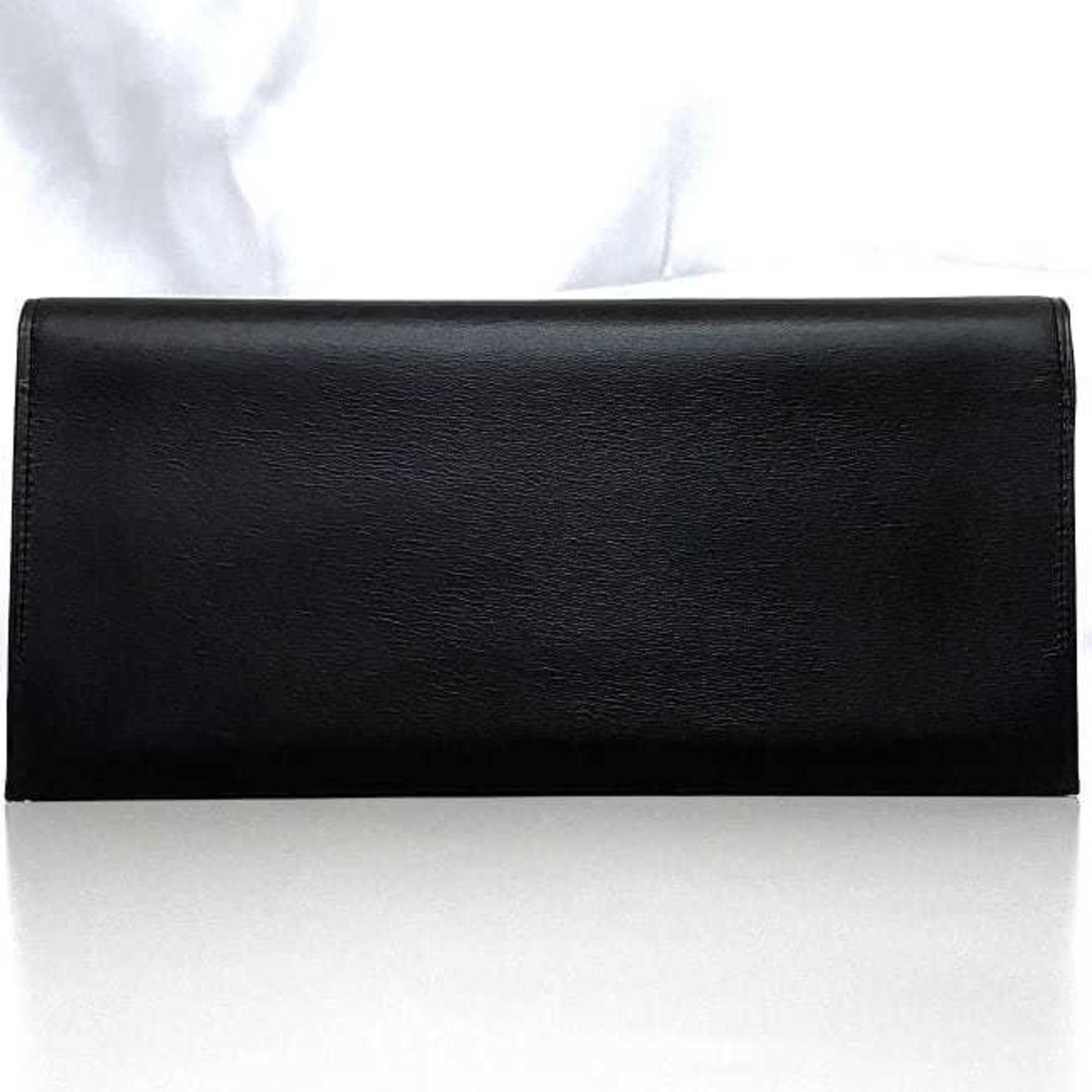 Yves Saint Laurent Bi-fold Long Wallet Black ec-20607 Billfold Leather YVES SAINT LAURENT YSL Men's Retro