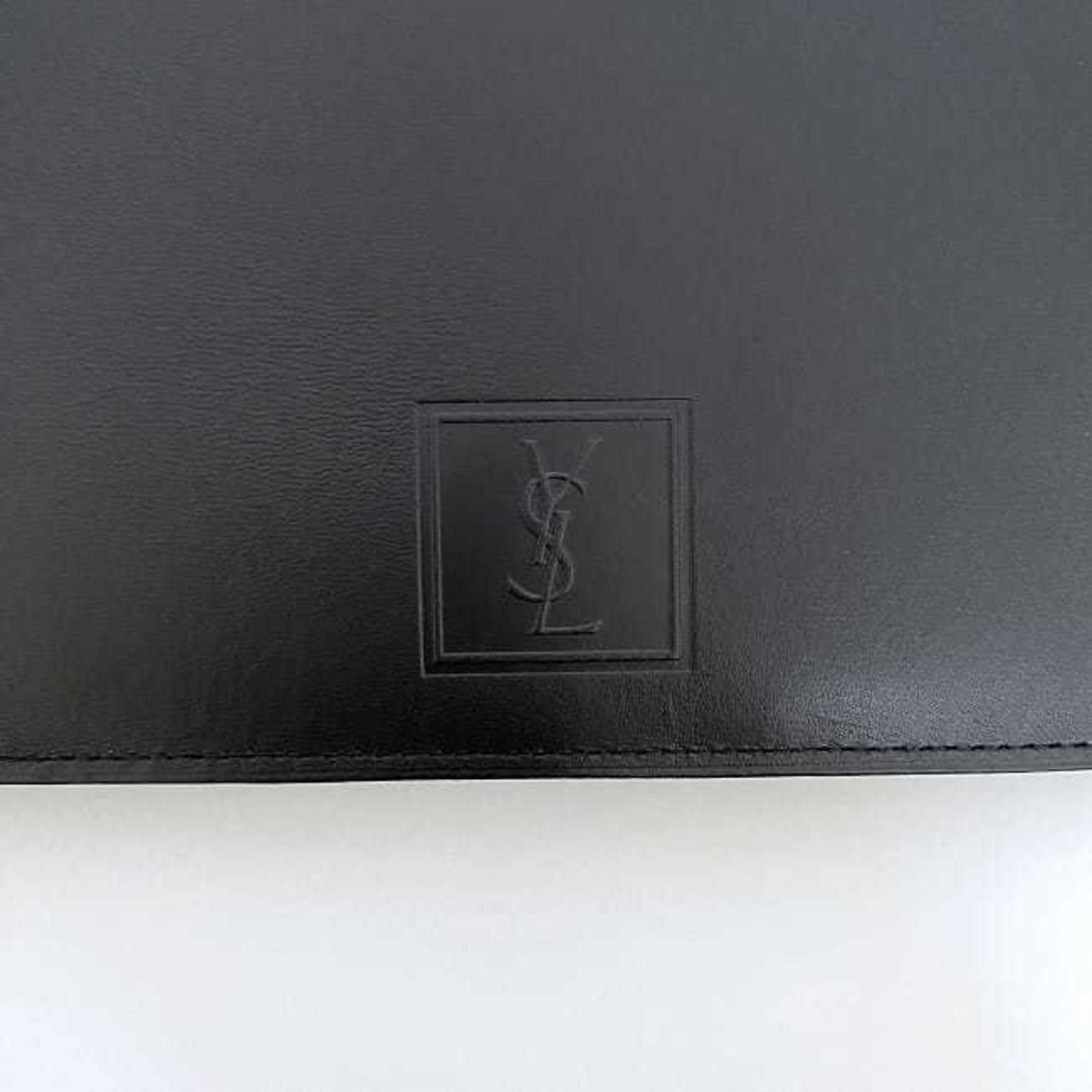 Yves Saint Laurent Bi-fold Long Wallet Black ec-20607 Billfold Leather YVES SAINT LAURENT YSL Men's Retro