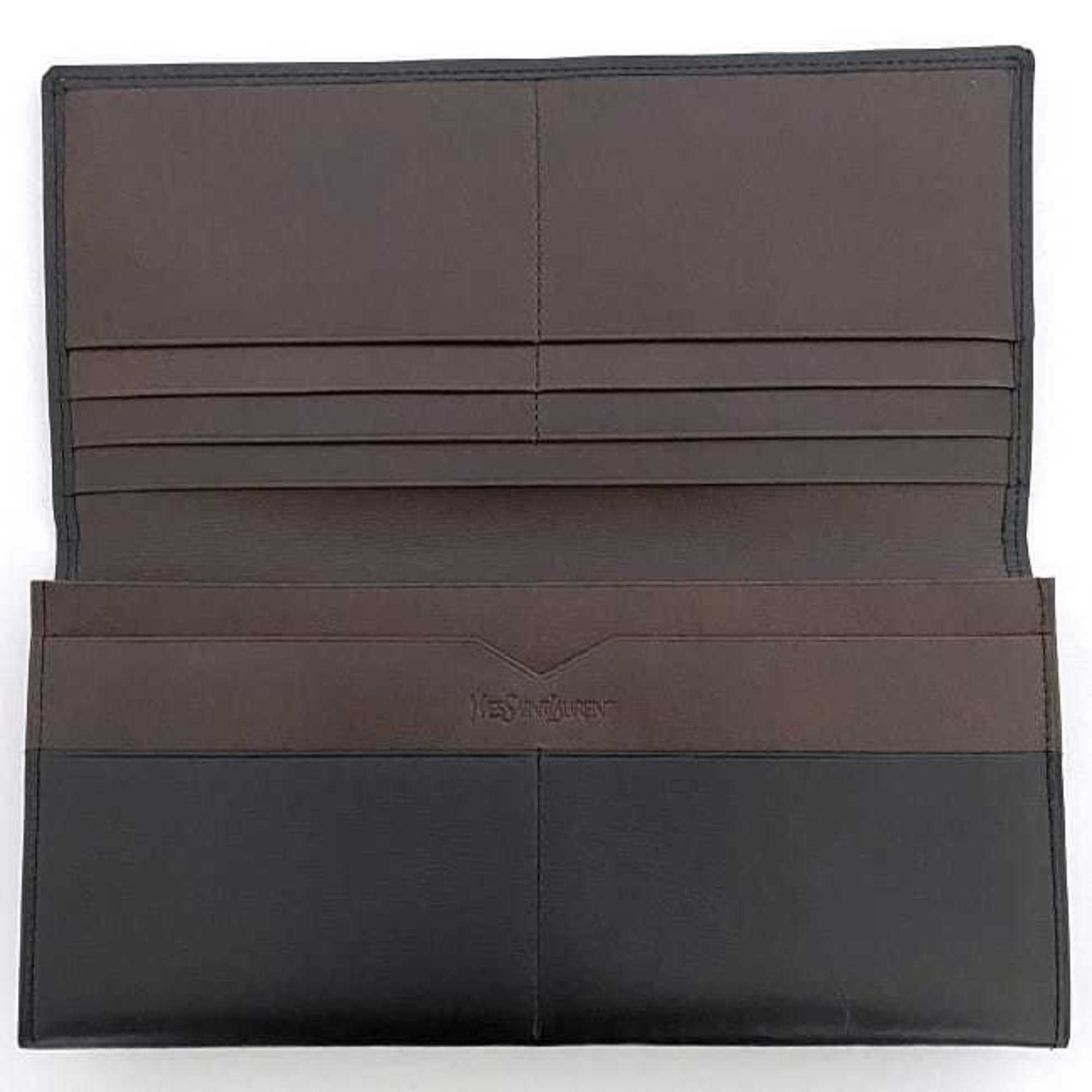 Yves Saint Laurent Bi-fold Long Wallet Black ec-20607 Billfold Leather YVES SAINT LAURENT YSL Men's Retro