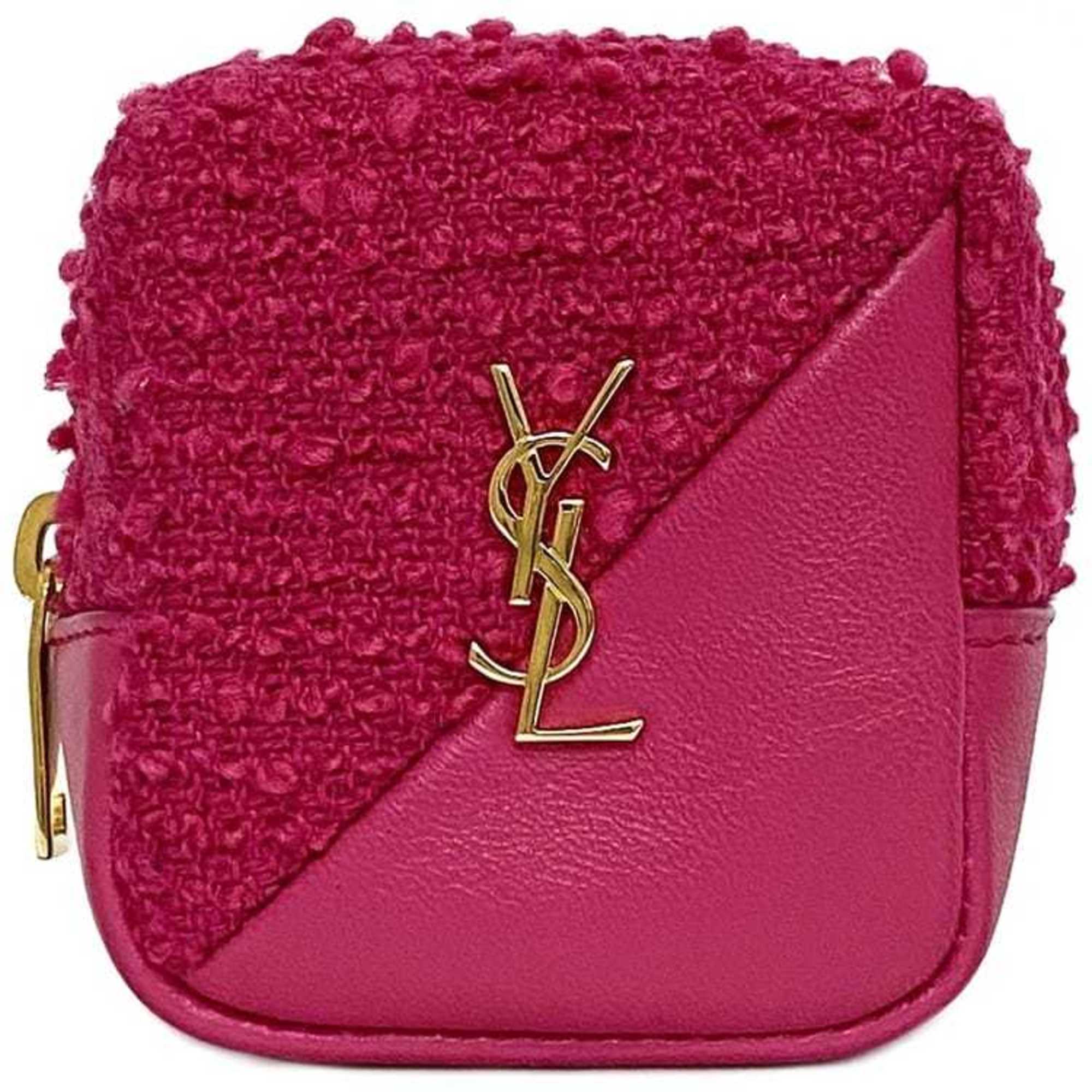 Yves Saint Laurent Saint Laurent Paris Cube Charm Pouch Pink Jamie 669964 f-20702 YSL Canvas Leather SAINT LAURENT PARIS Compact Women's