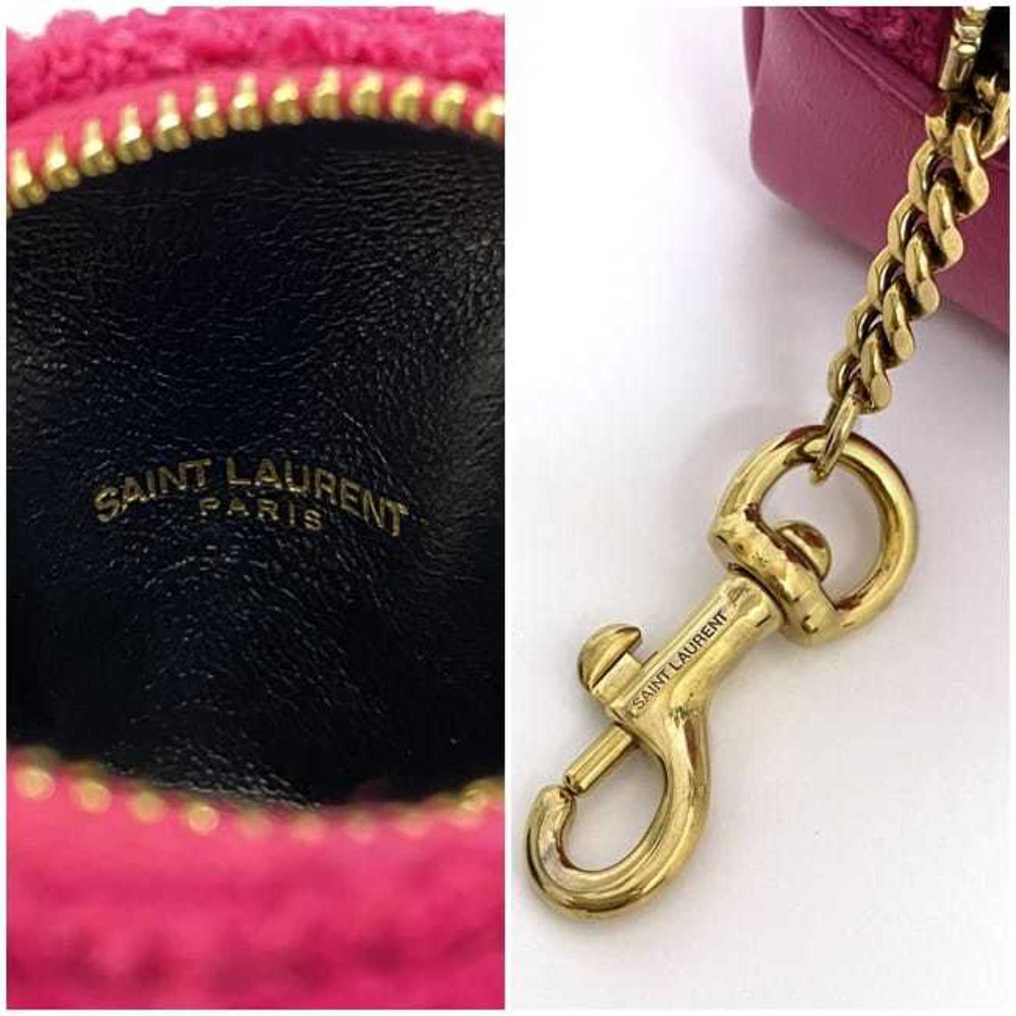 Yves Saint Laurent Saint Laurent Paris Cube Charm Pouch Pink Jamie 669964 f-20702 YSL Canvas Leather SAINT LAURENT PARIS Compact Women's