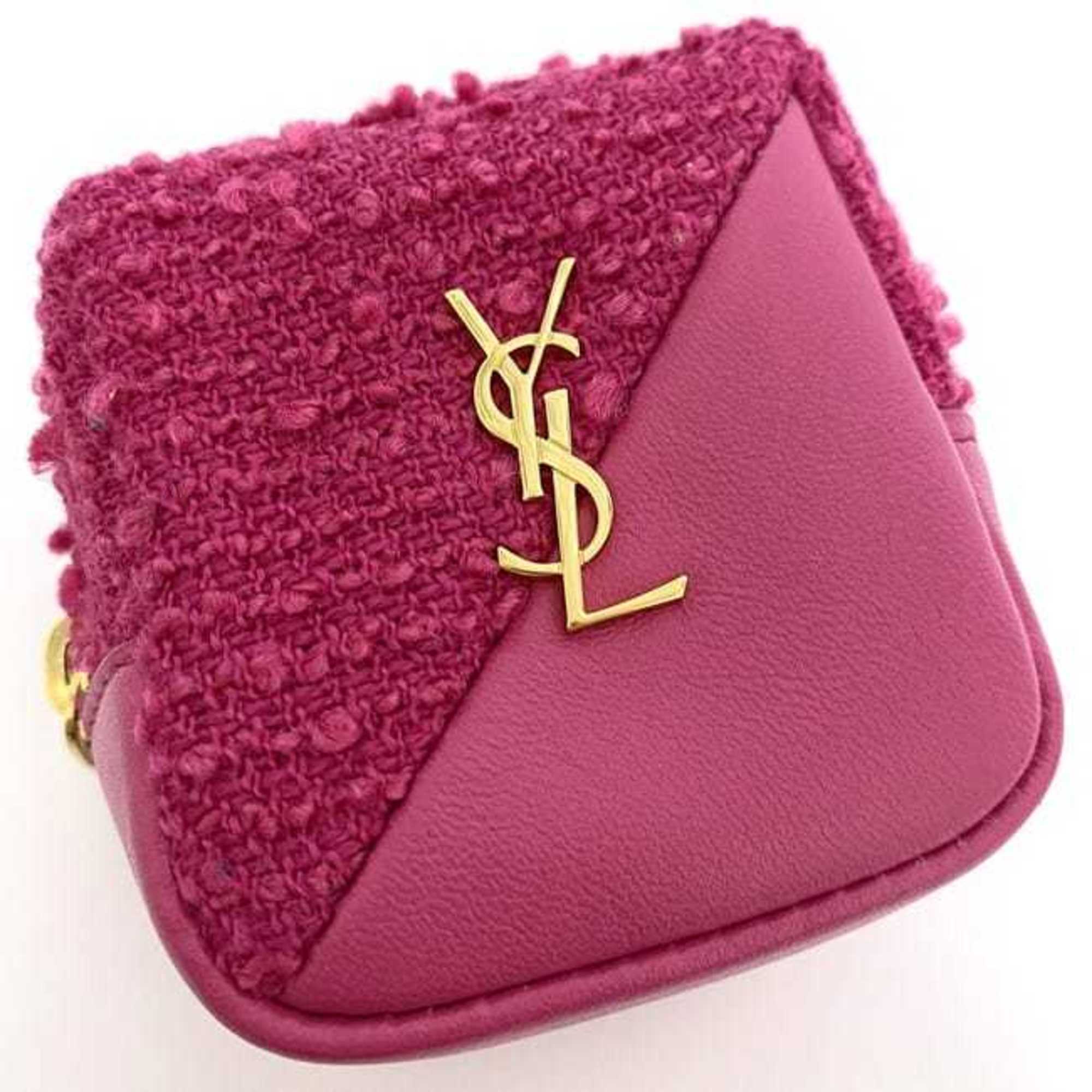 Yves Saint Laurent Saint Laurent Paris Cube Charm Pouch Pink Jamie 669964 f-20702 YSL Canvas Leather SAINT LAURENT PARIS Compact Women's