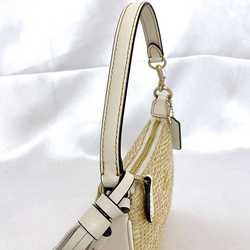 Coach pouch beige white CH215 ec-20663 straw leather COACH tassel compact