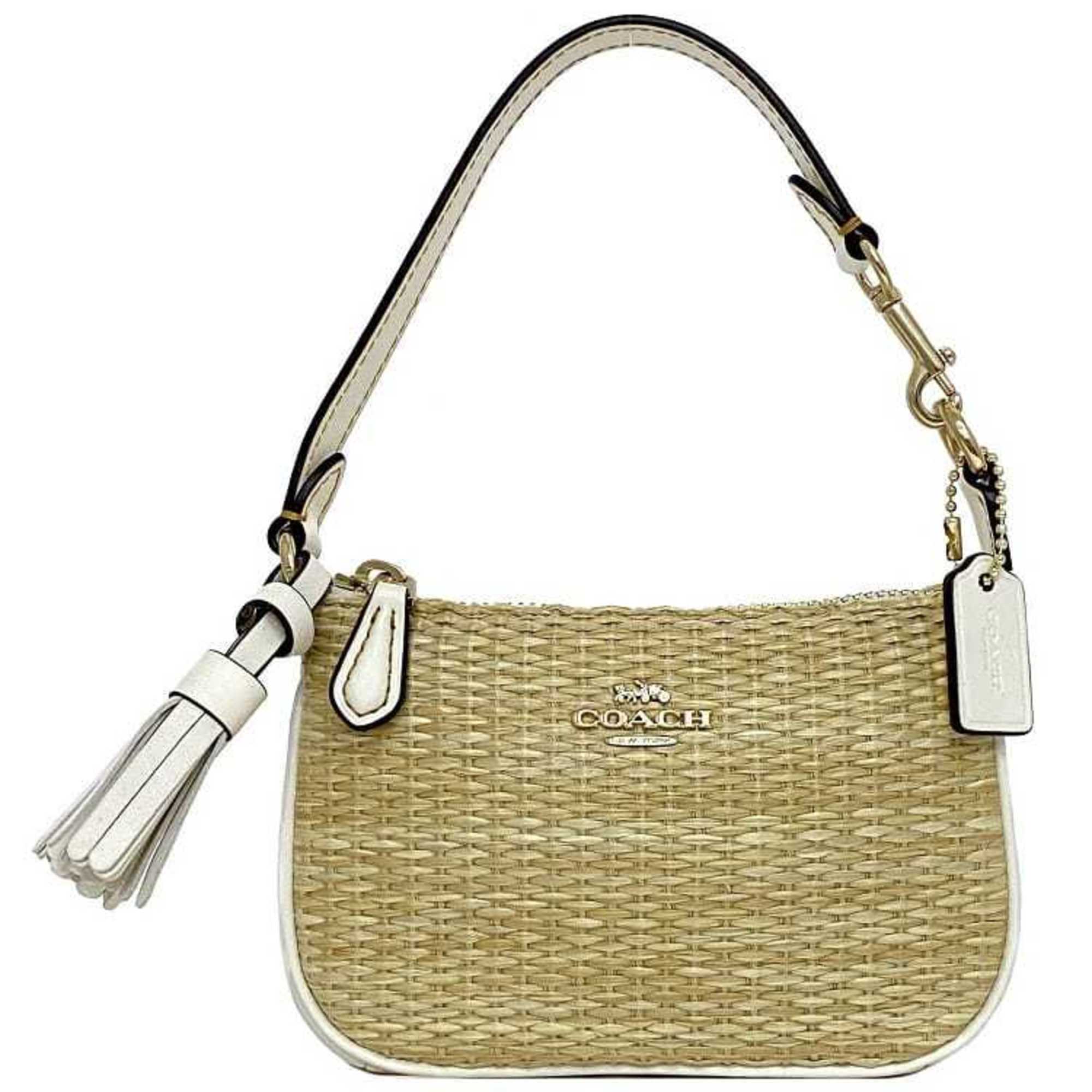 Coach pouch beige white CH215 ec-20663 straw leather COACH tassel compact