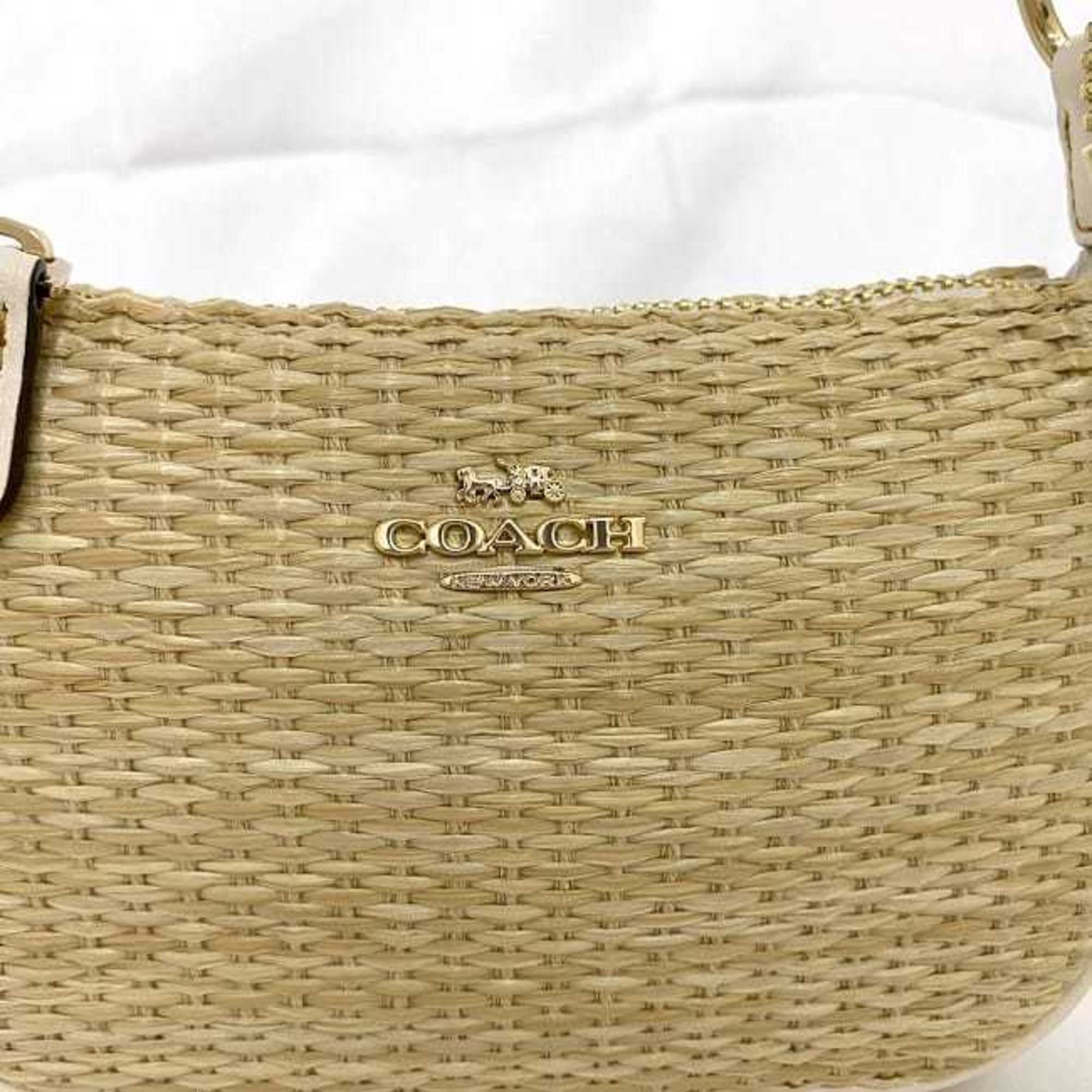 Coach pouch beige white CH215 ec-20663 straw leather COACH tassel compact