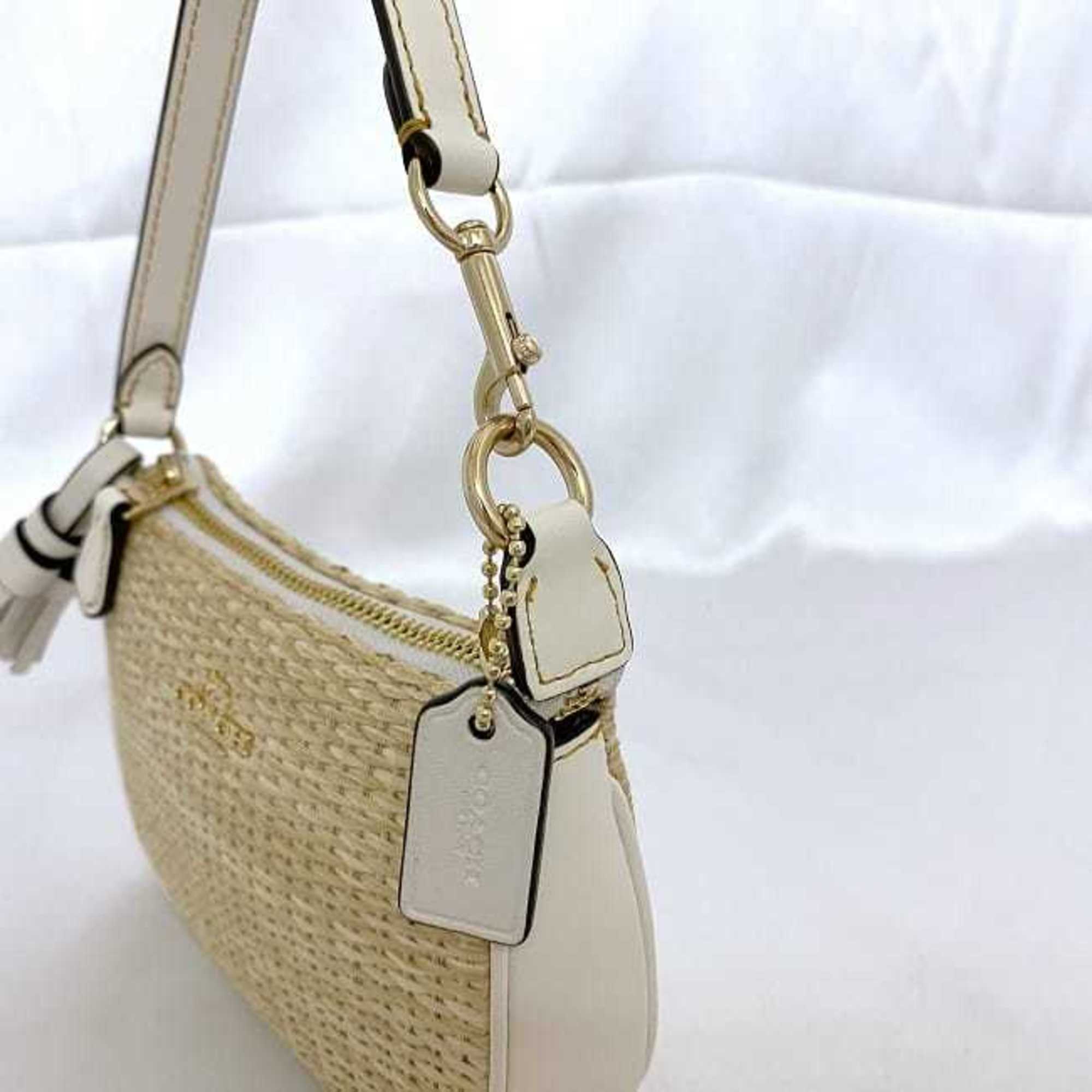 Coach pouch beige white CH215 ec-20663 straw leather COACH tassel compact