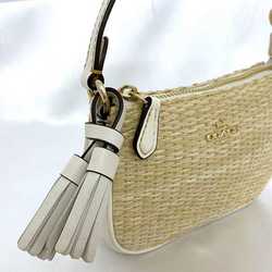 Coach pouch beige white CH215 ec-20663 straw leather COACH tassel compact