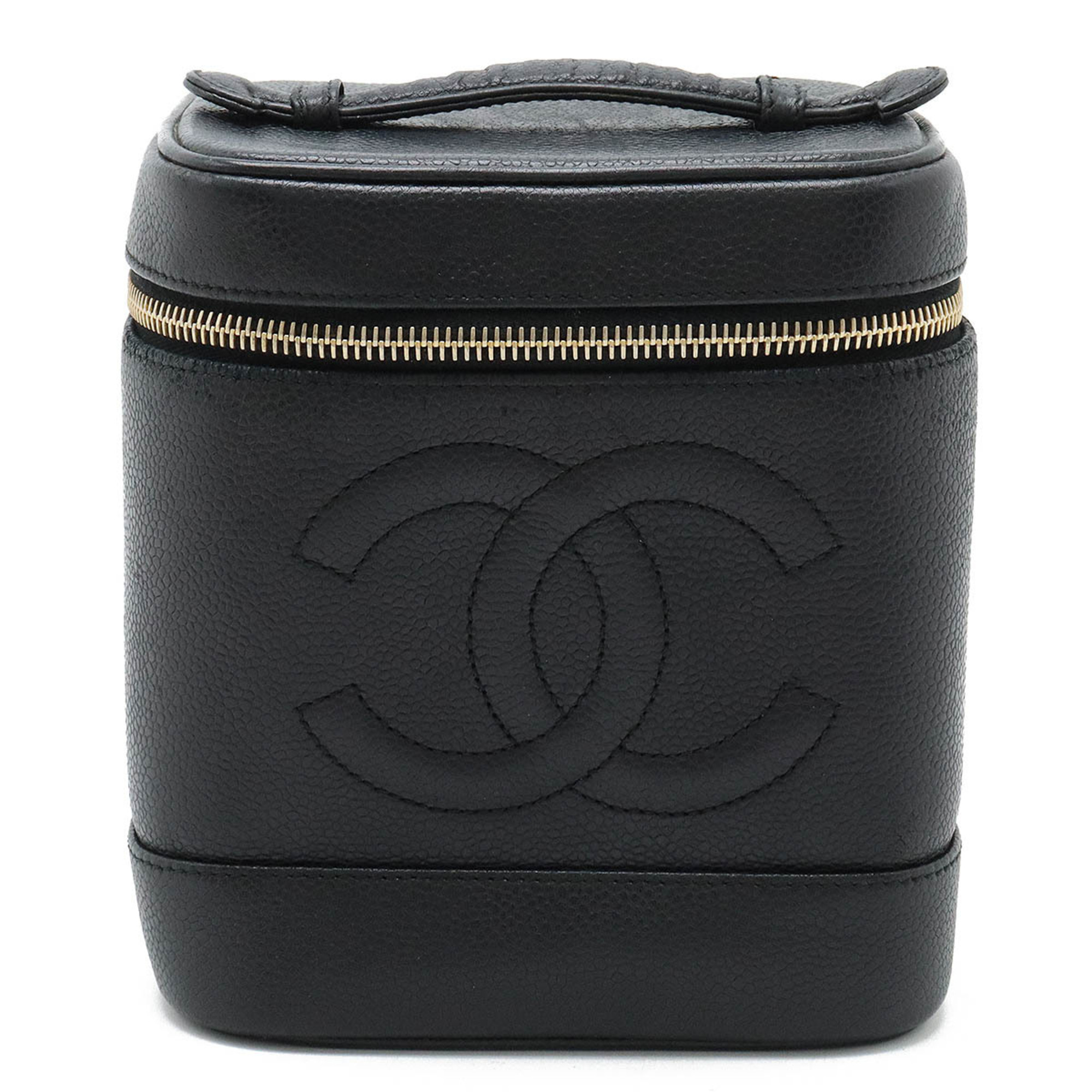 CHANEL Coco Mark Vanity Bag Handbag Pouch Caviar Skin Leather Black A01998