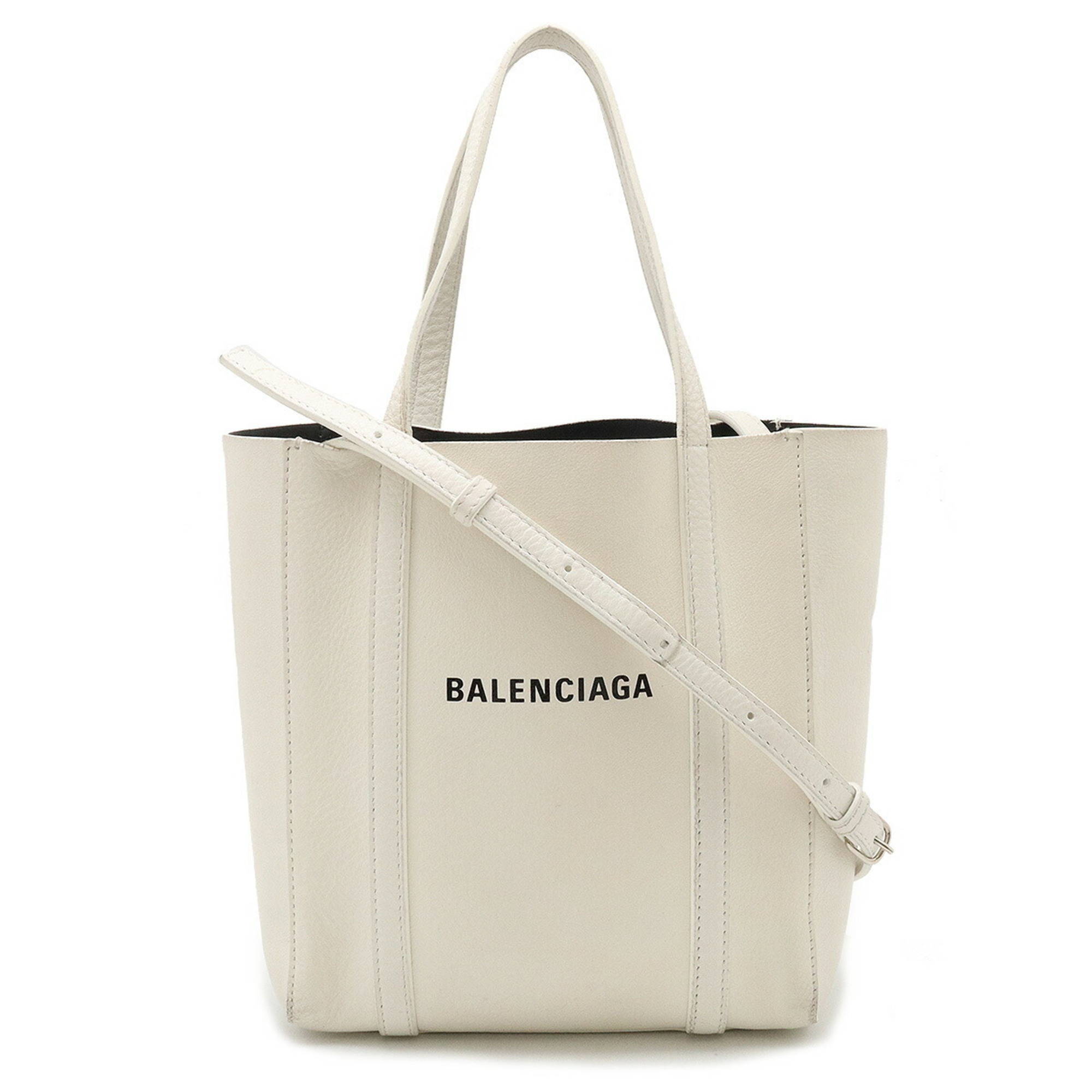 BALENCIAGA EVERYDAY Tote XXS Bag Shoulder Leather White Black 551815