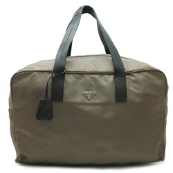 PRADA Prada Boston bag, travel nylon, leather, brown khaki, black