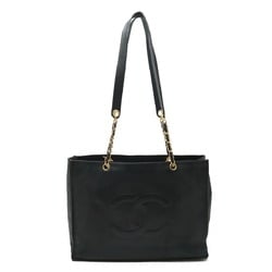 CHANEL Coco Mark Chain Tote Bag Large Shoulder Caviar Skin Leather Black