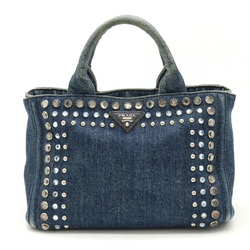 PRADA CANAPA Jewel Studded Tote Bag Handbag Denim Blue 1BG439