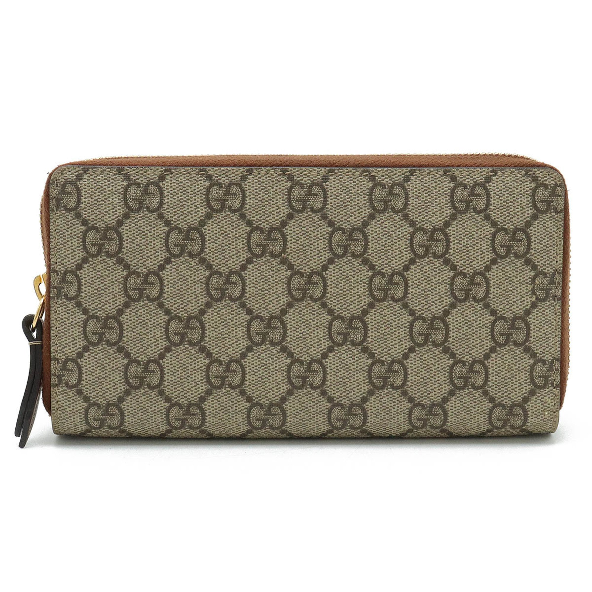 GUCCI GG Supreme Round Long Wallet PVC Leather Khaki Beige Brown 410102