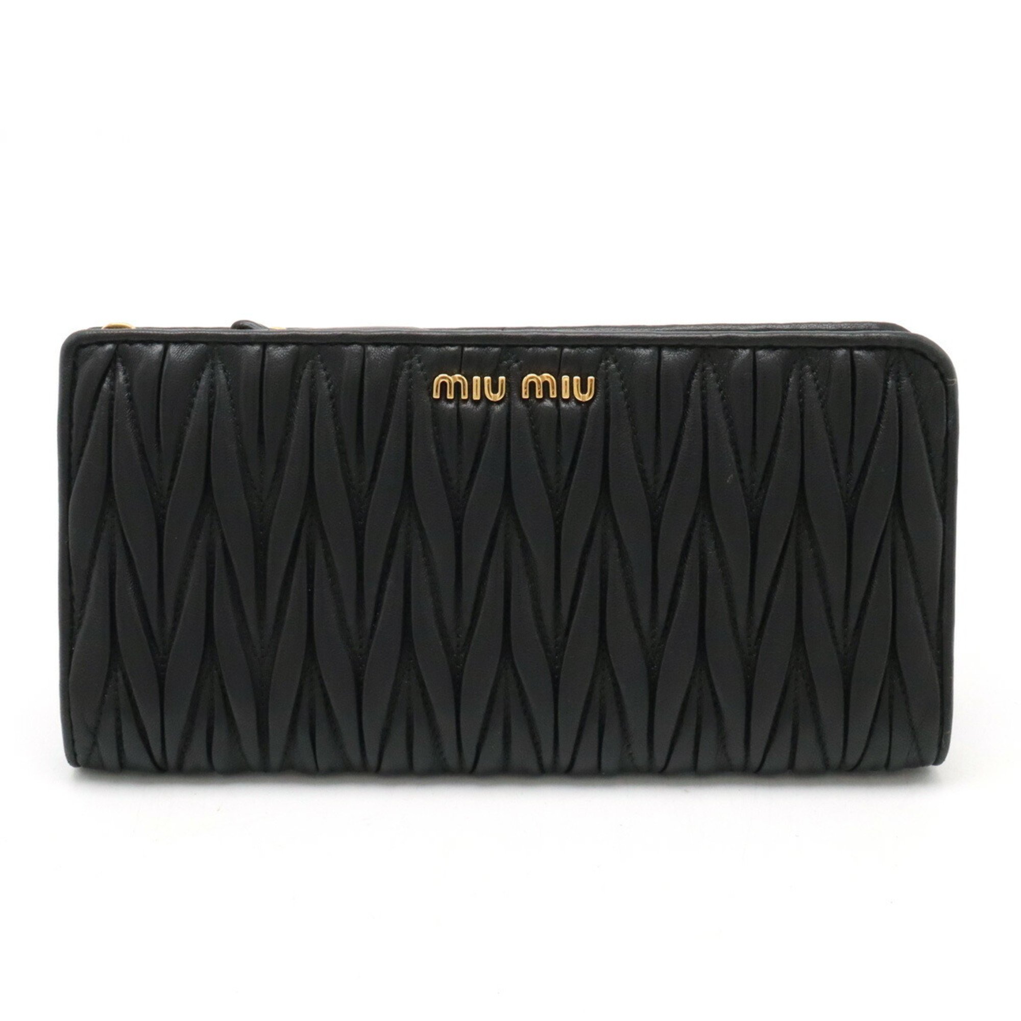 Miu Miu Miu Matelasse Gathered L-Shaped Long Wallet Leather NERO Black Purchased at a domestic boutique 5ML010