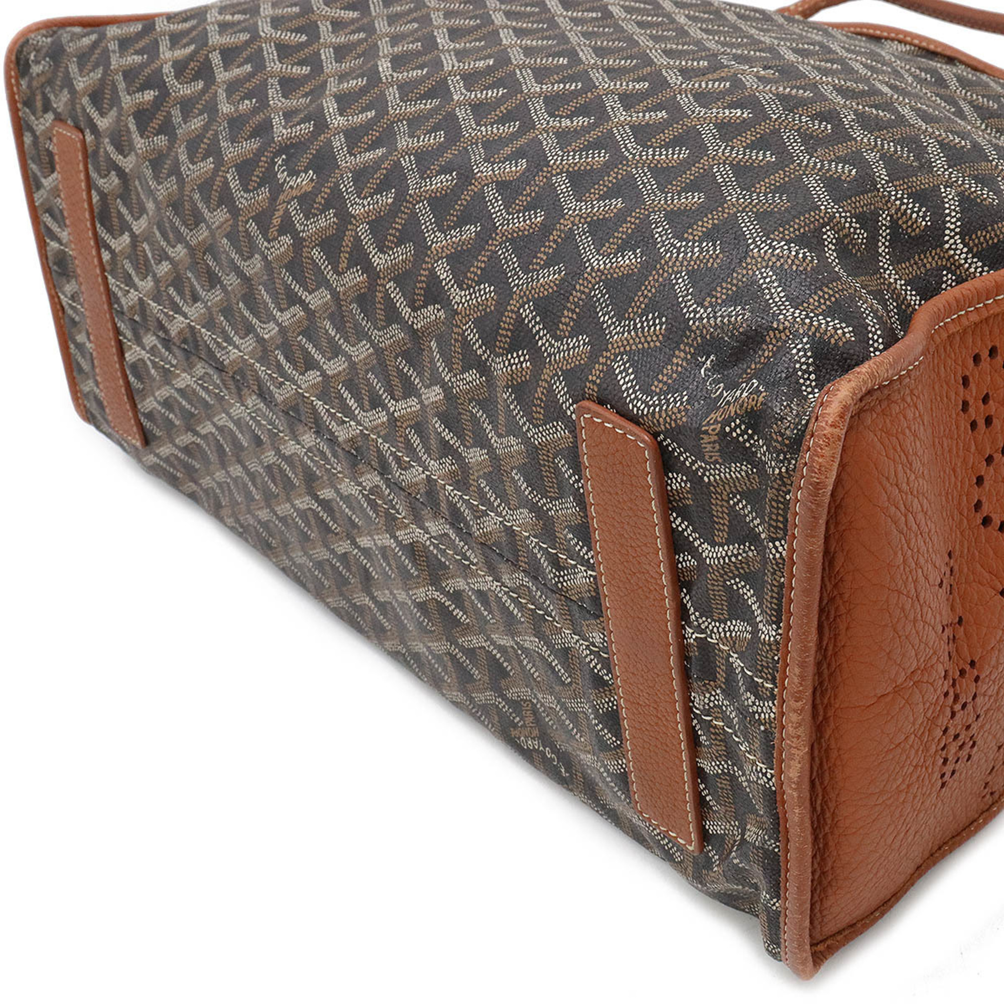 GOYARD Goyard Ardie PM Tote Bag Shoulder Herringbone Pattern PVC Leather Black Brown White