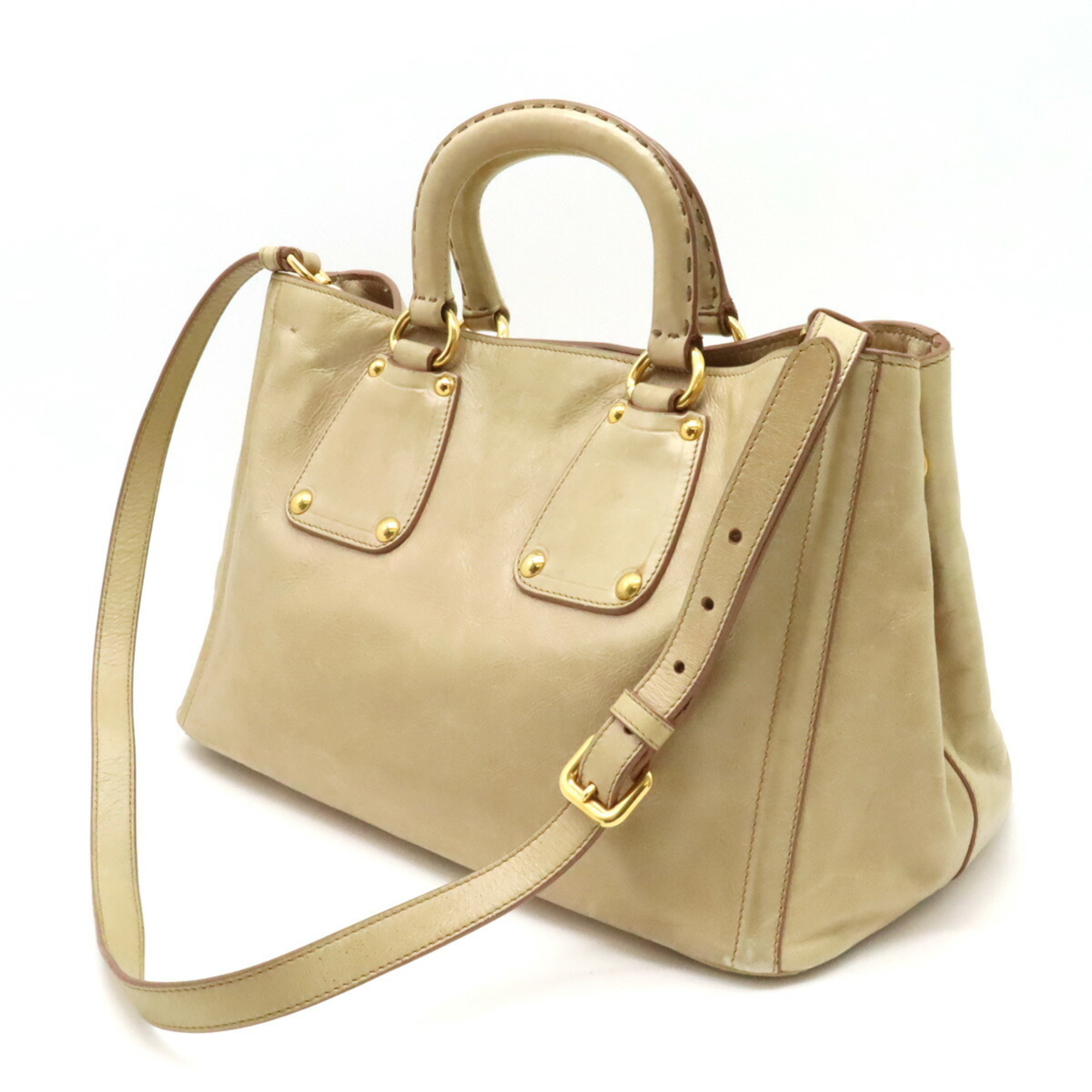 PRADA Prada Tote Bag Handbag Shoulder Leather Beige BN2104