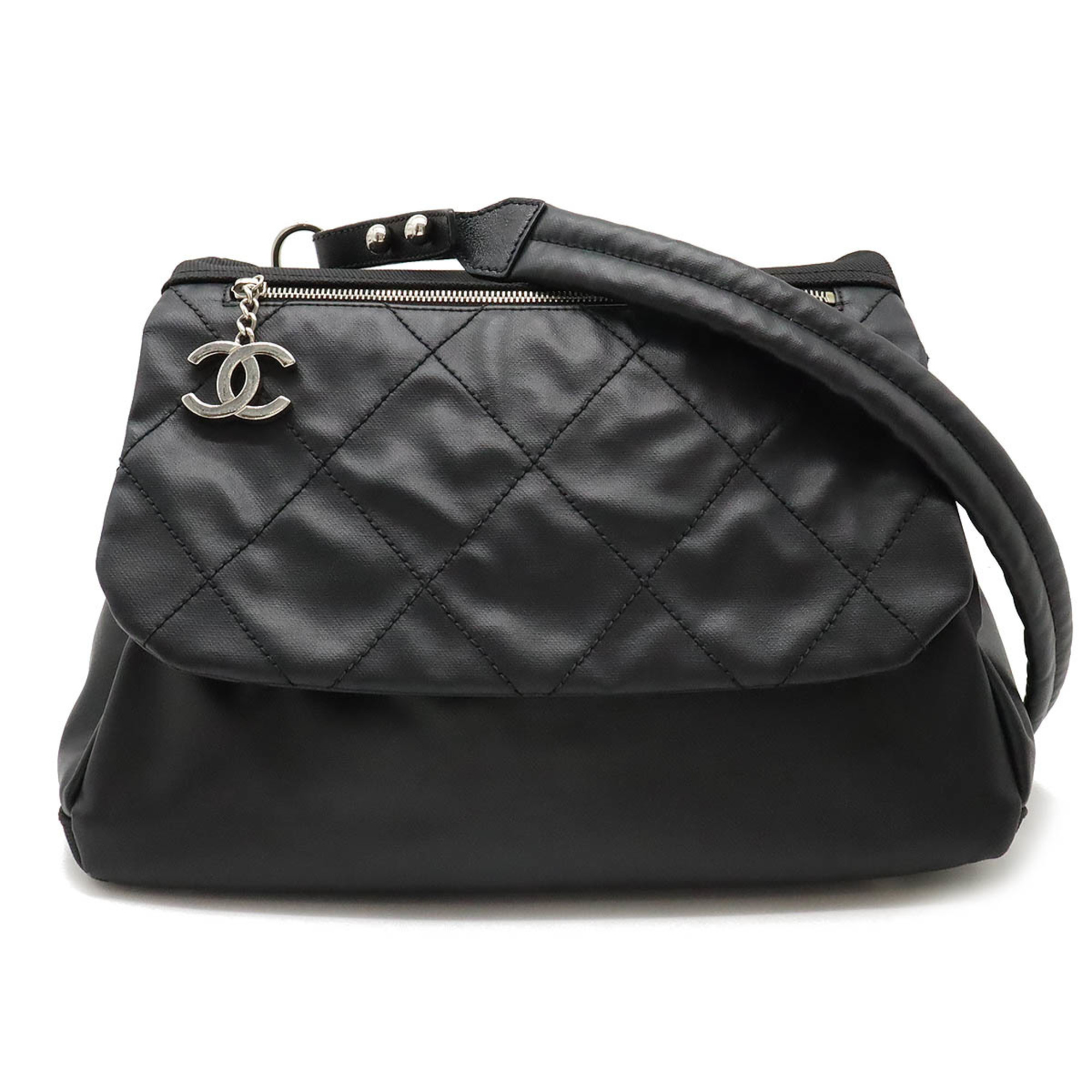 CHANEL Paris Biarritz Shoulder Bag, Coated Canvas, Black, A38427