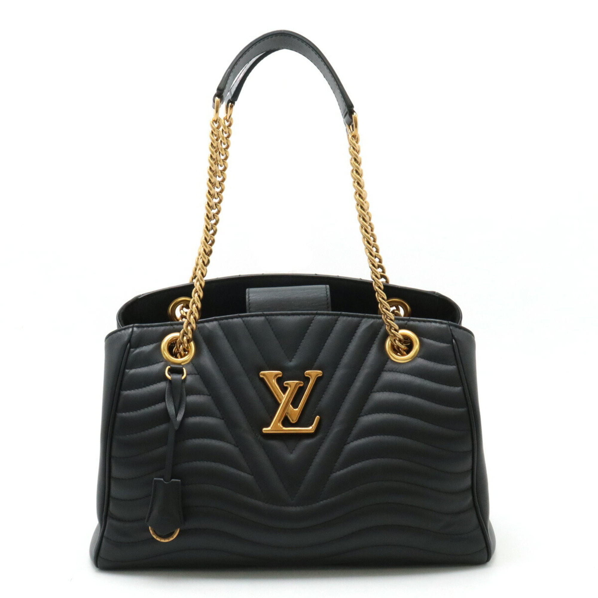 LOUIS VUITTON Louis Vuitton New Wave Chain Tote Shoulder Calf Leather Noir Black M51496