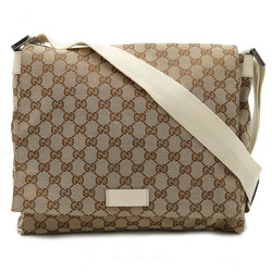 GUCCI GG canvas shoulder bag, leather, khaki beige, ivory, white, 146236