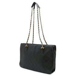 CHANEL Bicolor Chain Tote Bag Shoulder Leather Black