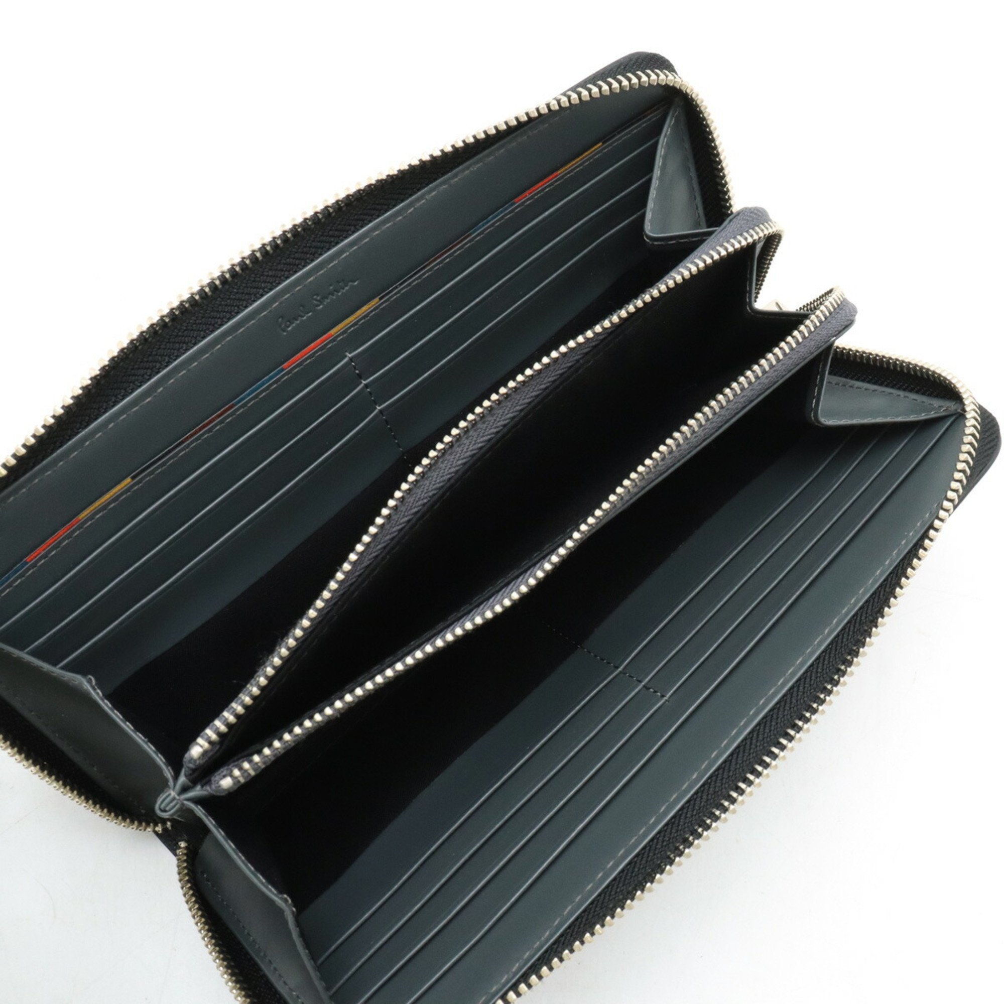 Paul Smith Bright Stripe Puller Round Long Wallet Leather Black 873919 P647