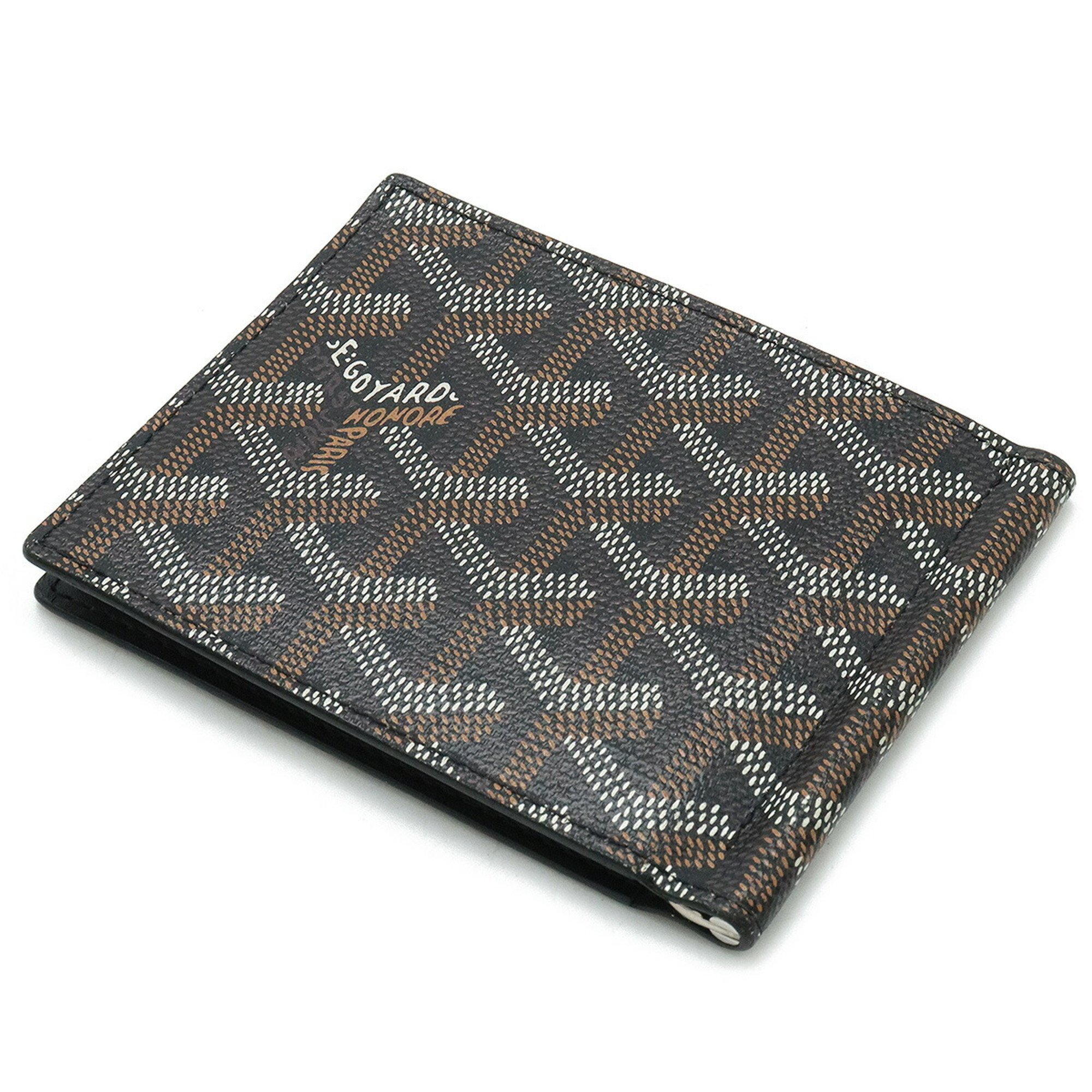 GOYARD Saint Thomas Bi-fold Wallet with Money Clip, Bill Herringbone Pattern, PVC, Leather, Black, Brown