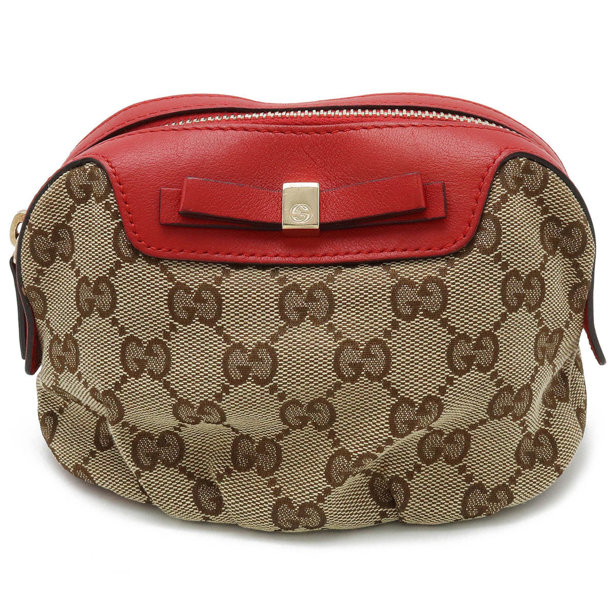 GUCCI GG Canvas Ribbon Multi-Pouch Pouch Leather Beige Red 282663