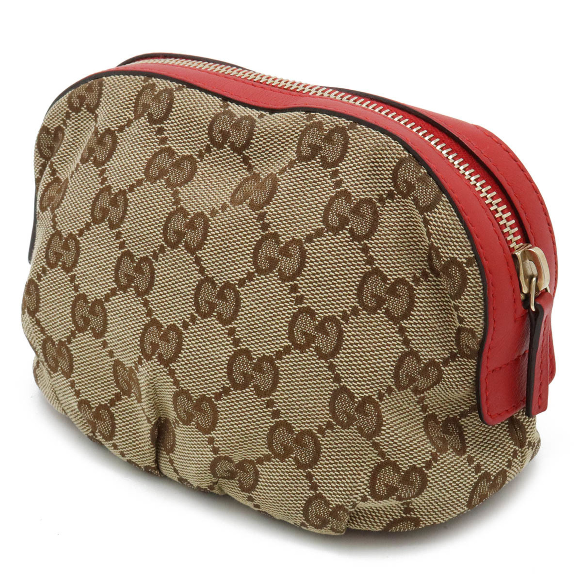 GUCCI GG Canvas Ribbon Multi-Pouch Pouch Leather Beige Red 282663