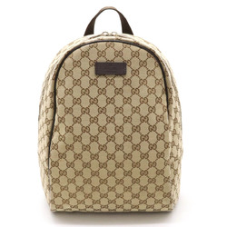 GUCCI GG Canvas Rucksack Backpack Daypack Leather Khaki Beige Dark Brown 449906