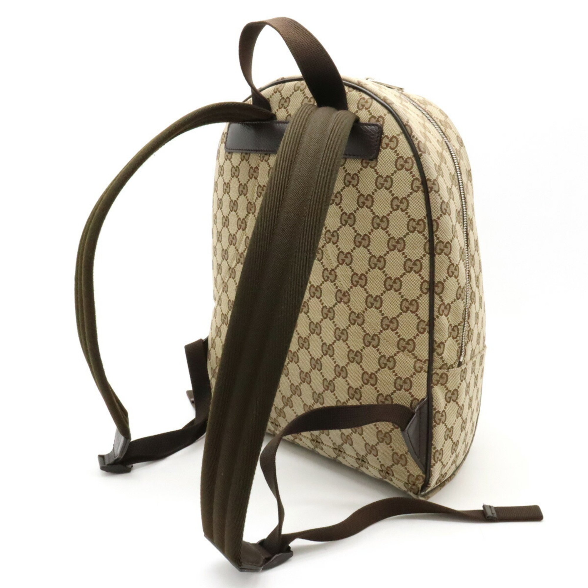 GUCCI GG Canvas Rucksack Backpack Daypack Leather Khaki Beige Dark Brown 449906