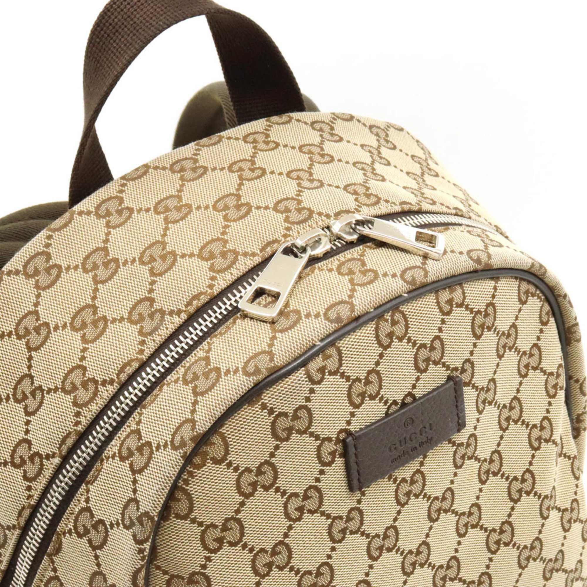 GUCCI GG Canvas Rucksack Backpack Daypack Leather Khaki Beige Dark Brown 449906