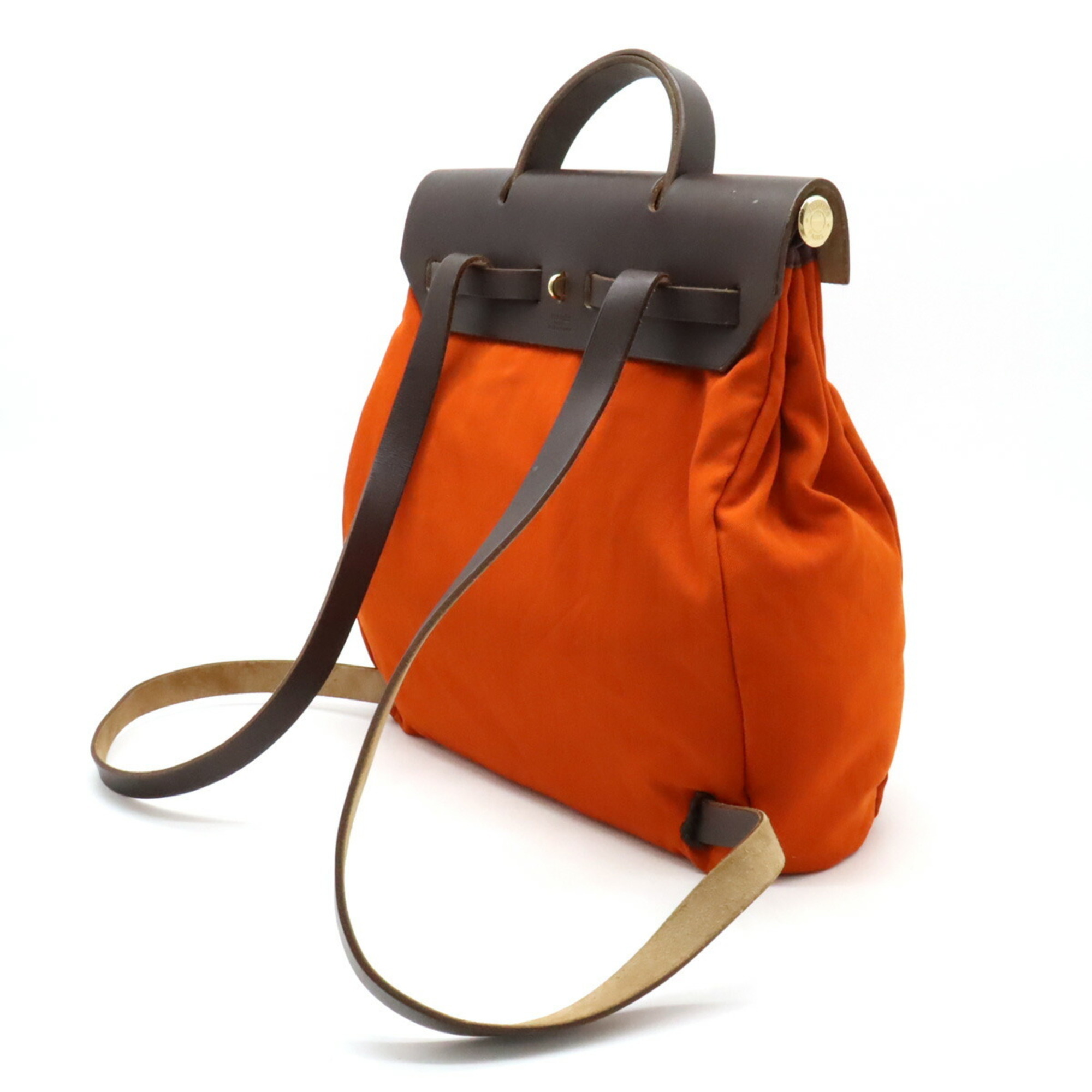 HERMES Hermes Airbag Ad PM Rucksack Backpack Handbag Canvas Leather Orange Dark Brown Spare bag included Star mark □H stamp