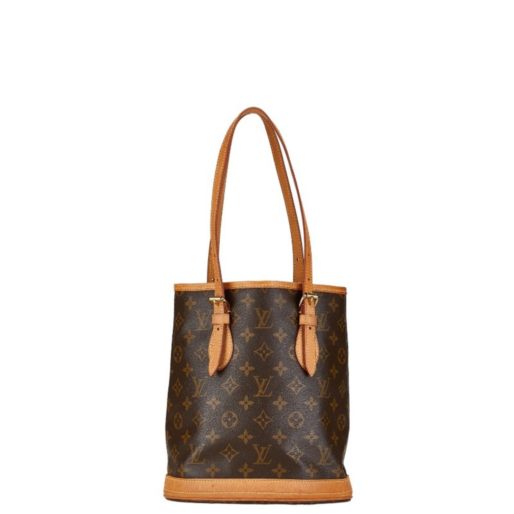 Louis Vuitton Monogram Petit Bucket PM Tote Bag Shoulder M42238 Brown PVC Leather Women's LOUIS VUITTON