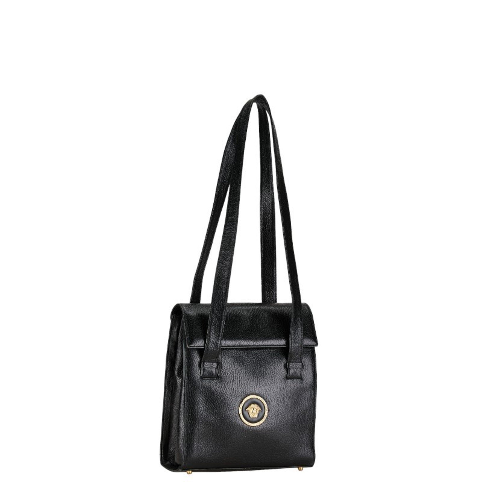 Versace Medusa Tote Bag Shoulder Black Leather Women's VERSACE