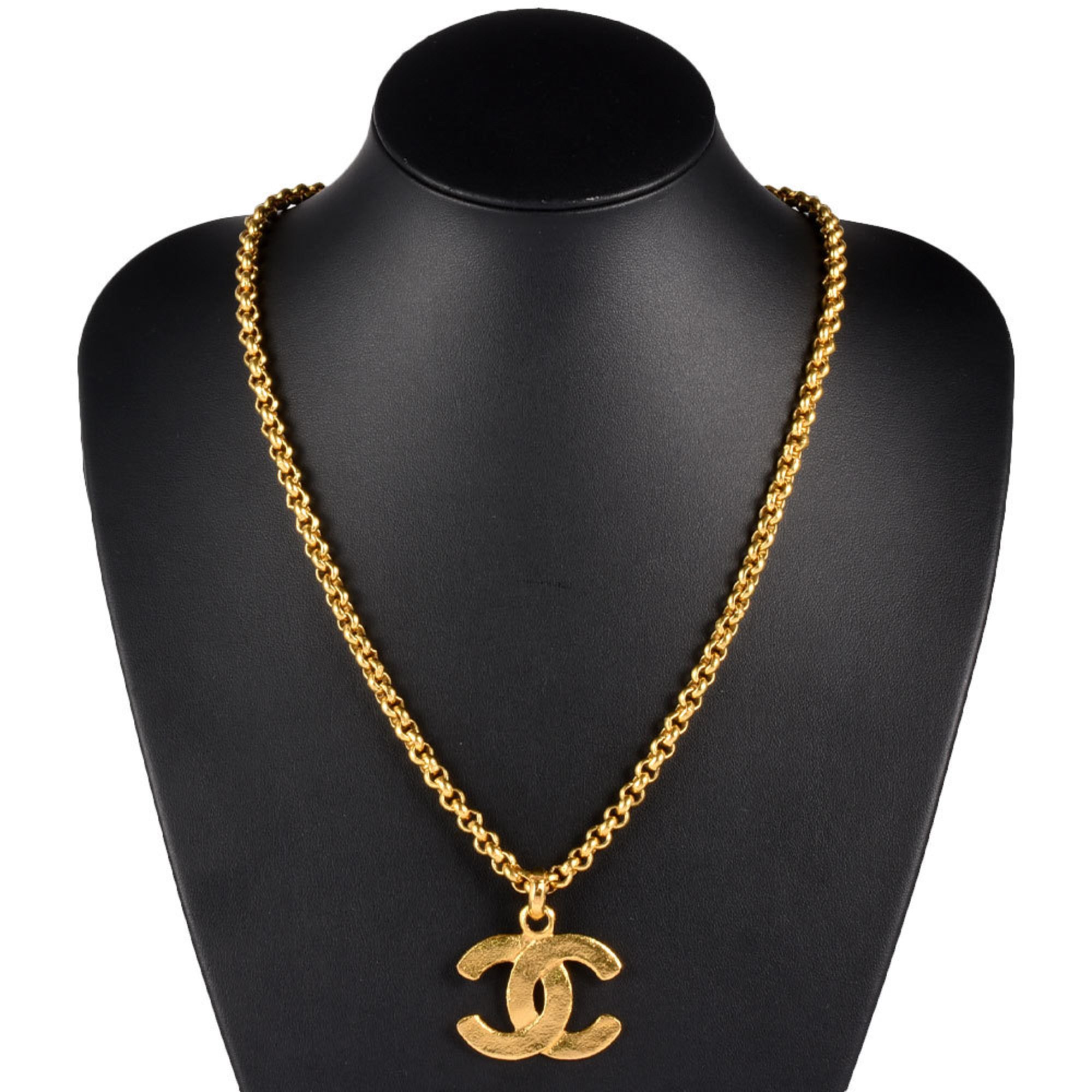 CHANEL Coco Mark Pendant Necklace 29 Engraved GP 60cm Women's