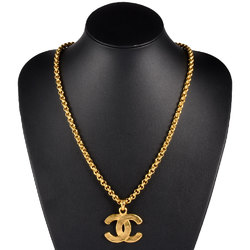 CHANEL Coco Mark Pendant Necklace 29 Engraved GP 60cm Women's