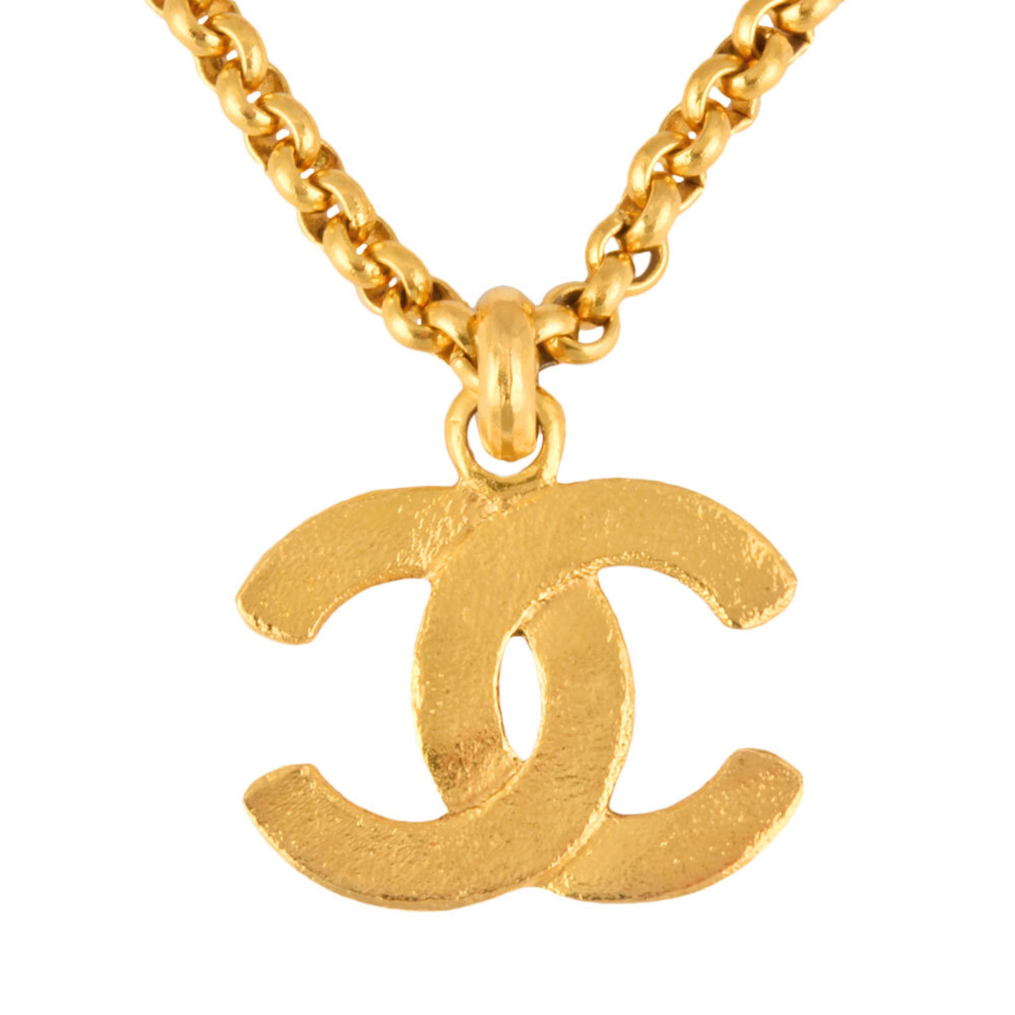 CHANEL Coco Mark Pendant Necklace 29 Engraved GP 60cm Women's