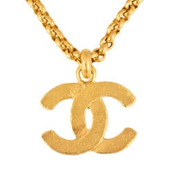 CHANEL Coco Mark Pendant Necklace 29 Engraved GP 60cm Women's