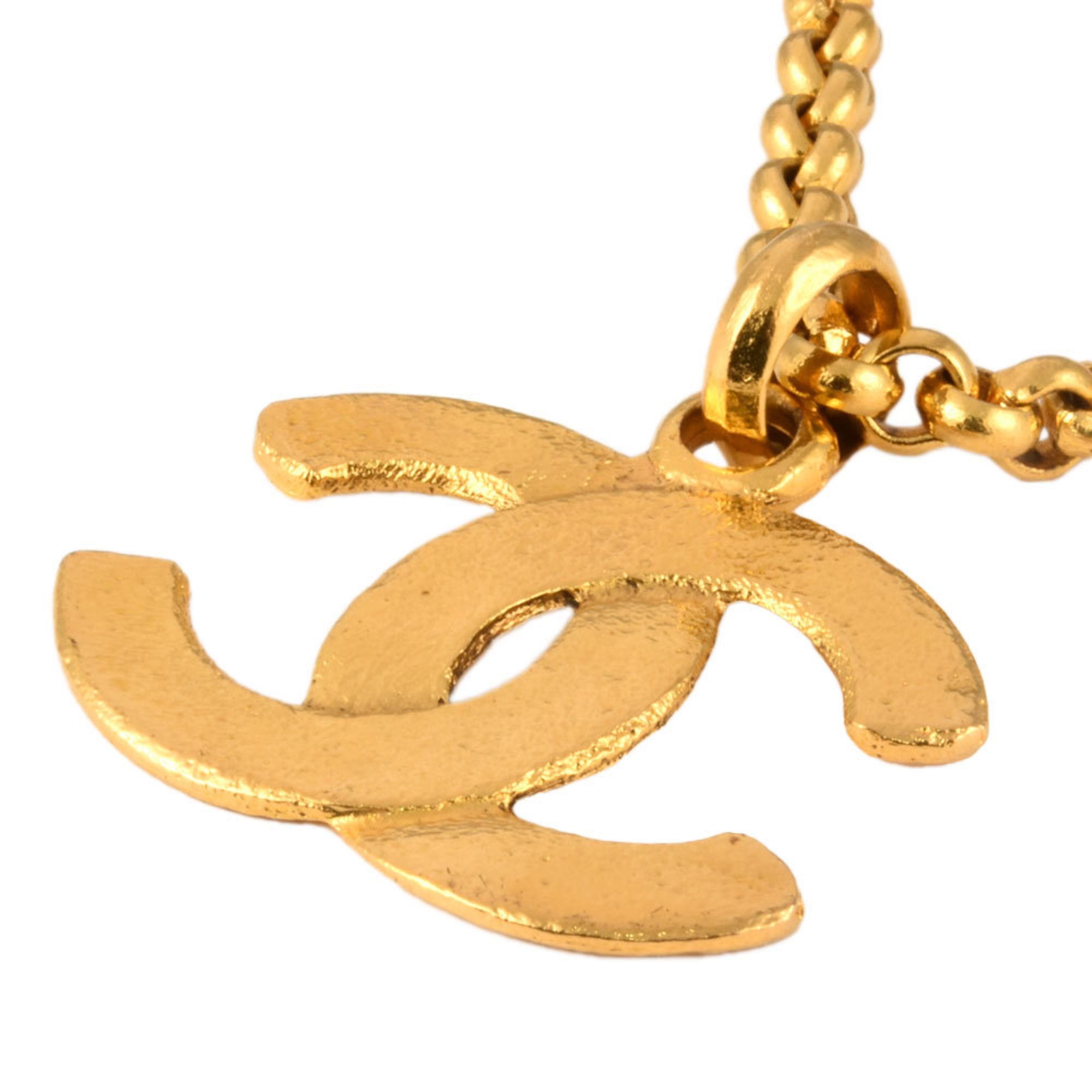 CHANEL Coco Mark Pendant Necklace 29 Engraved GP 60cm Women's