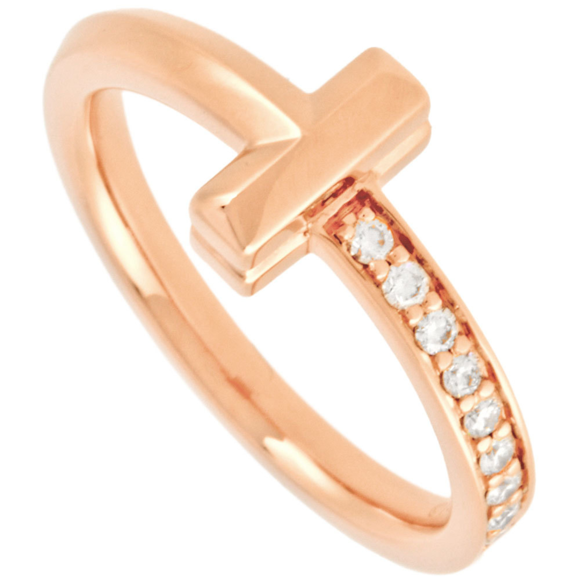 Tiffany & Co. T One Ring, Diamond, Size 7, K18 Rose Gold, Women's