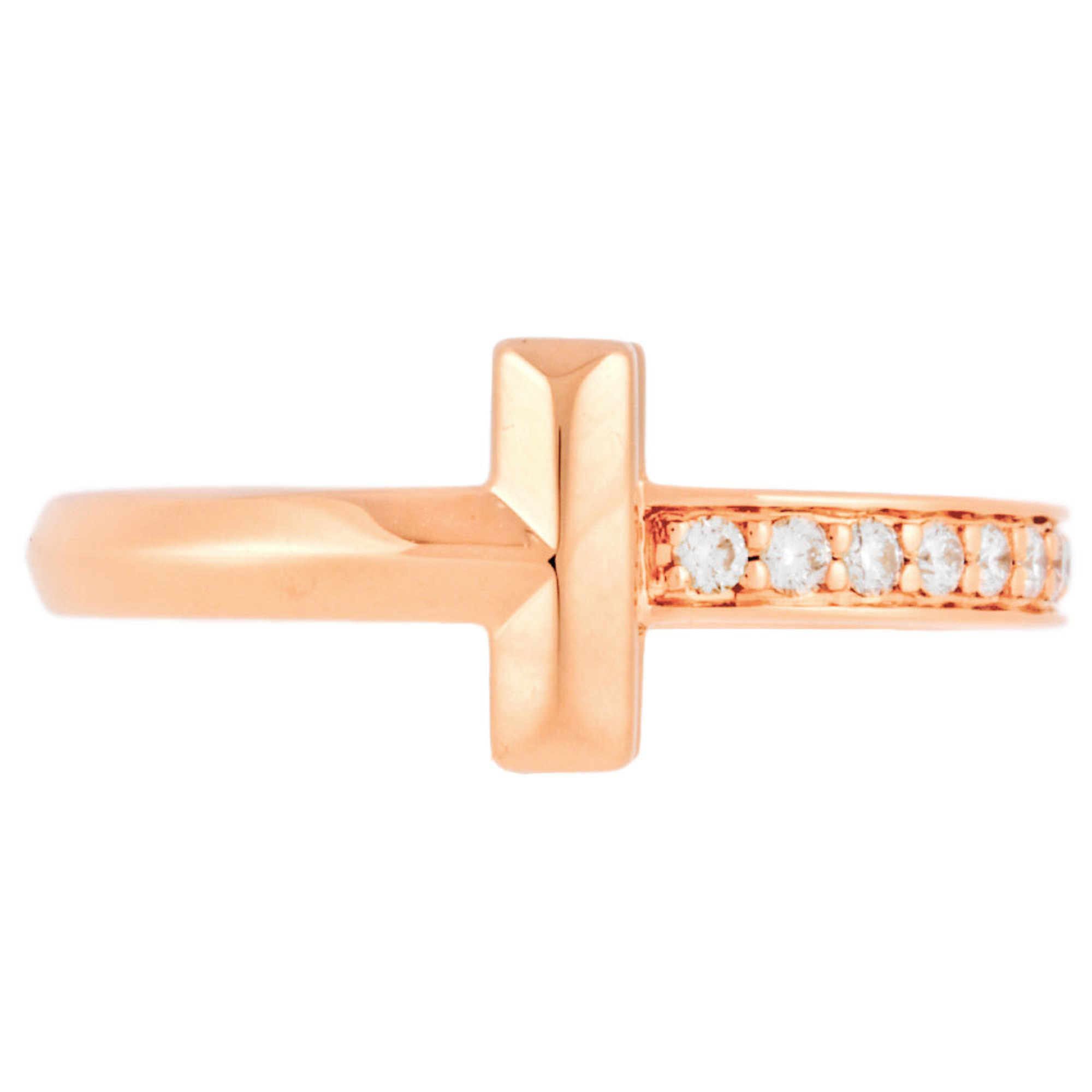 Tiffany & Co. T One Ring, Diamond, Size 7, K18 Rose Gold, Women's