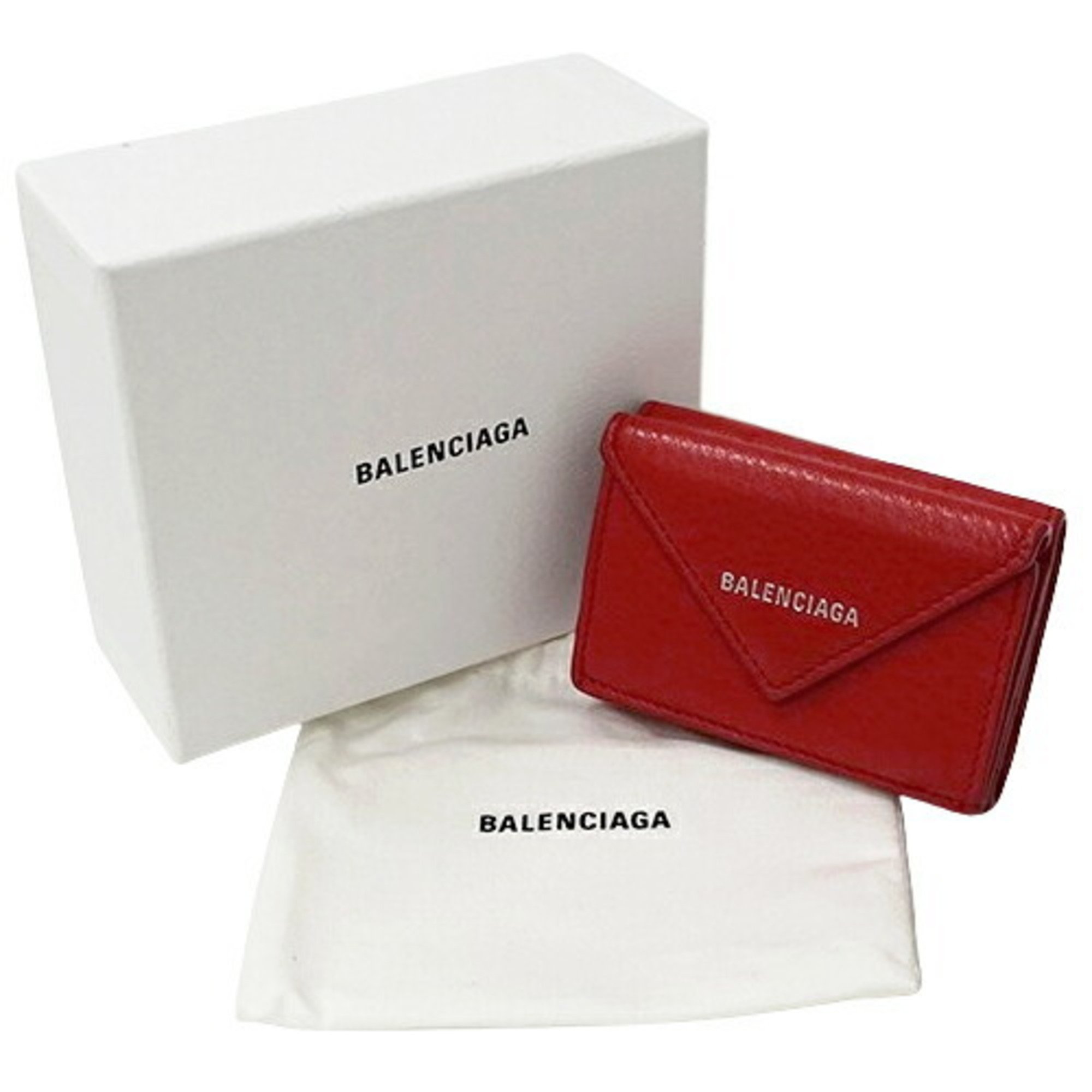 BALENCIAGA Women's Wallet Tri-fold Paper Leather Red 391446 Compact