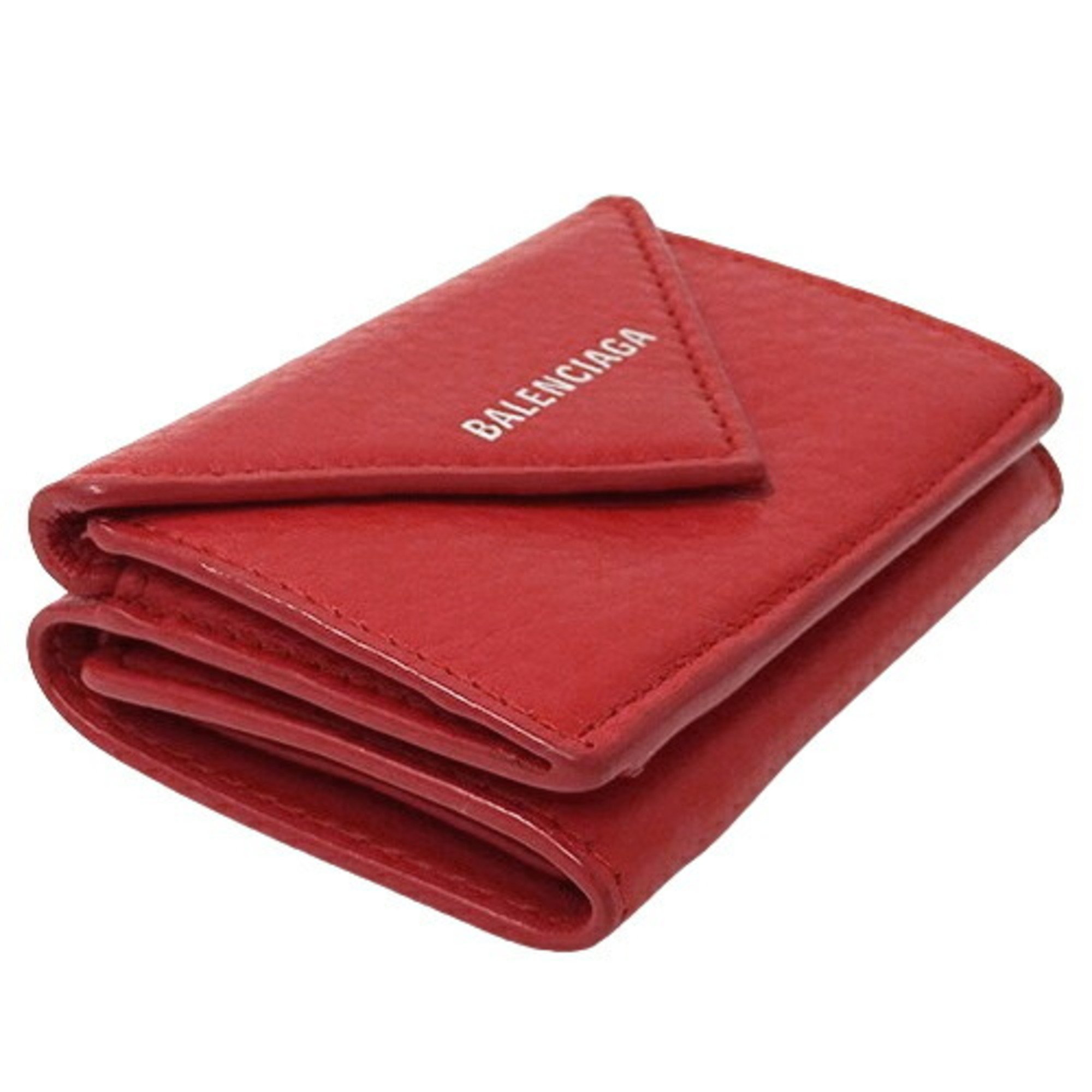 BALENCIAGA Women's Wallet Tri-fold Paper Leather Red 391446 Compact