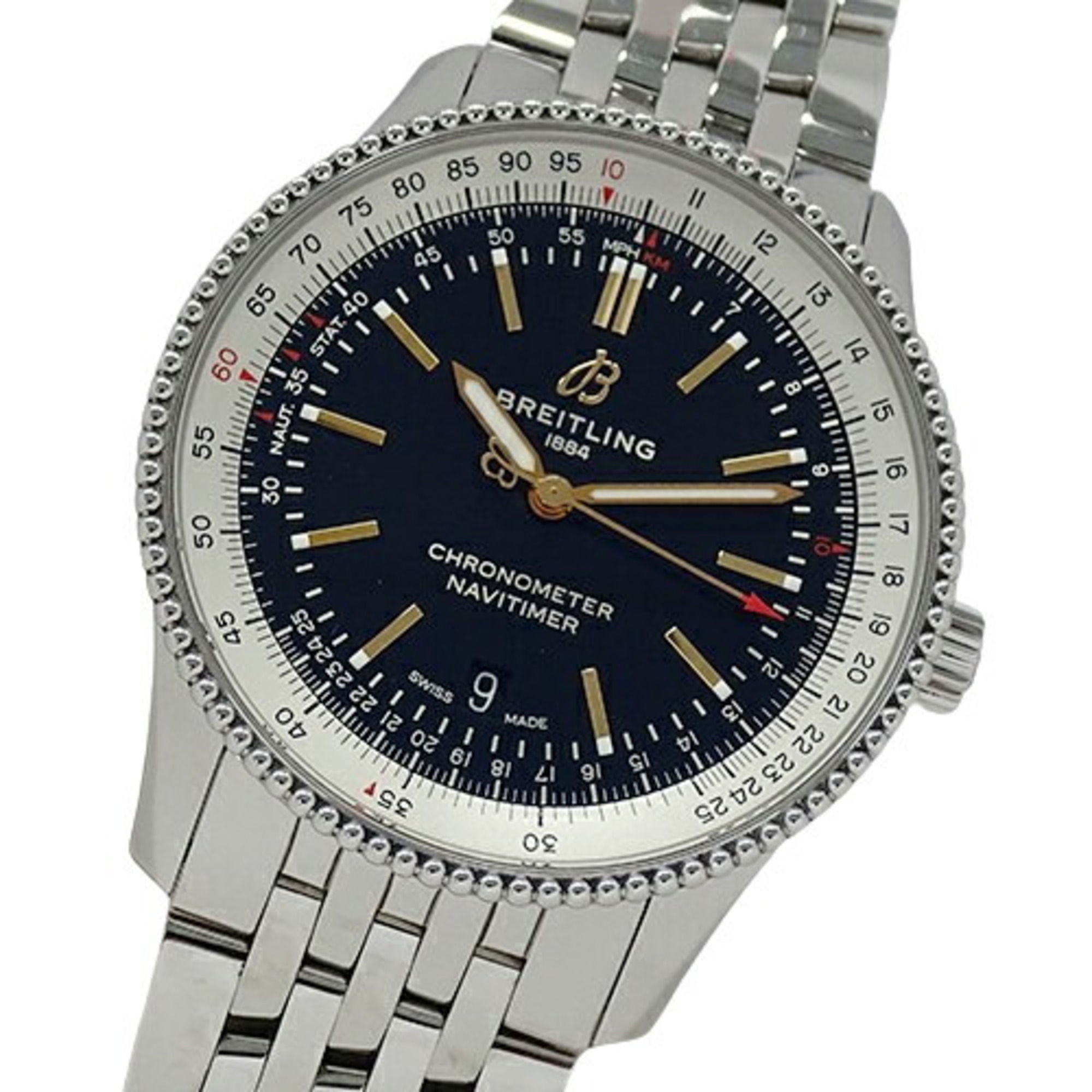 BREITLING Navitimer 1 A17326 Men's Watch Automatic 41 Date AT Stainless Steel SS Silver Black Polished