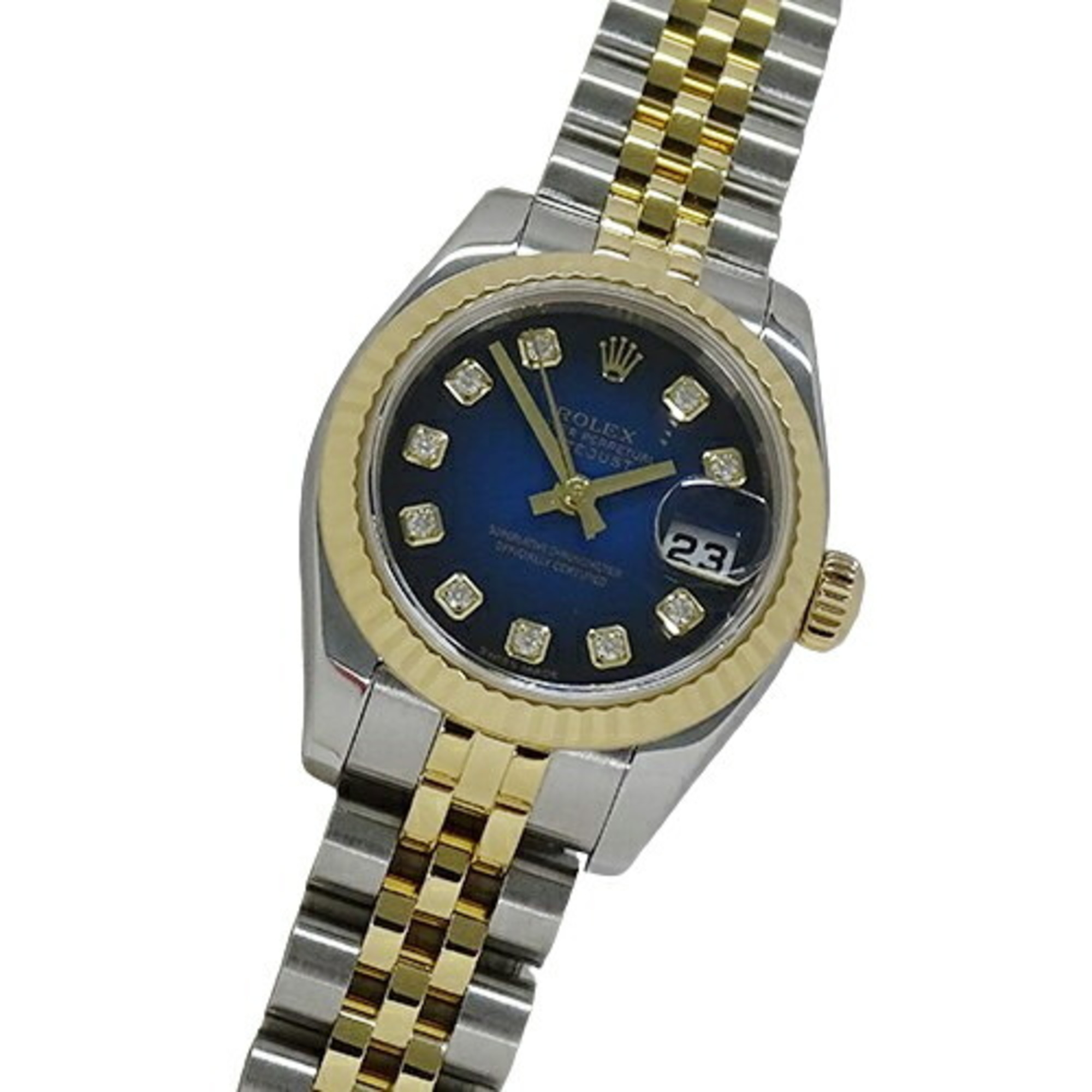 Rolex ROLEX Datejust 179173G D serial number watch for women 10P diamond blue gradient automatic AT stainless steel SS gold YG combination polished